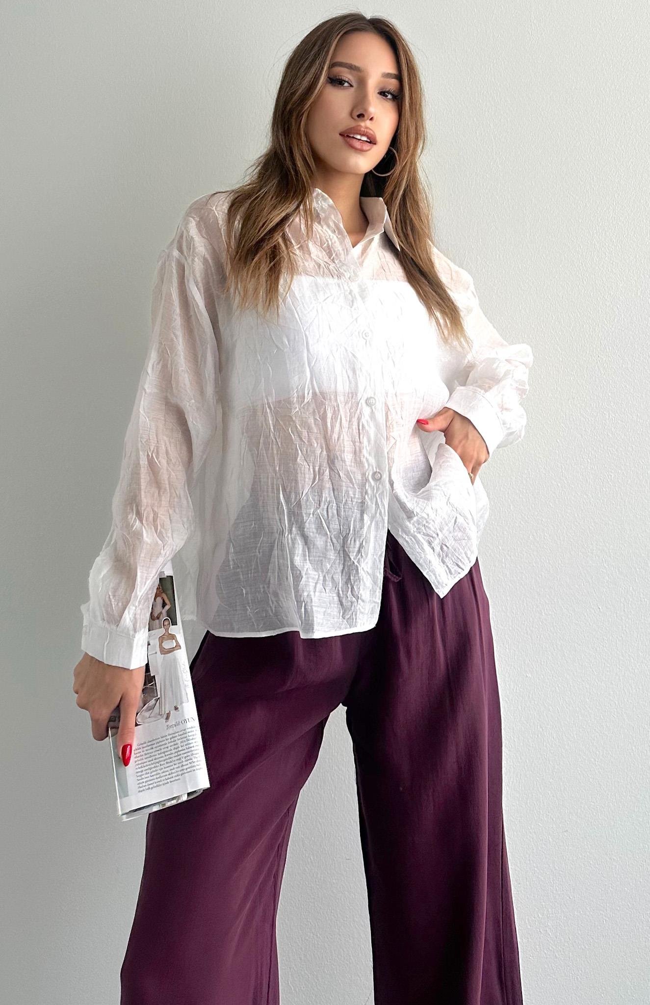 Bağlama Detaylı Gömlek EKRU