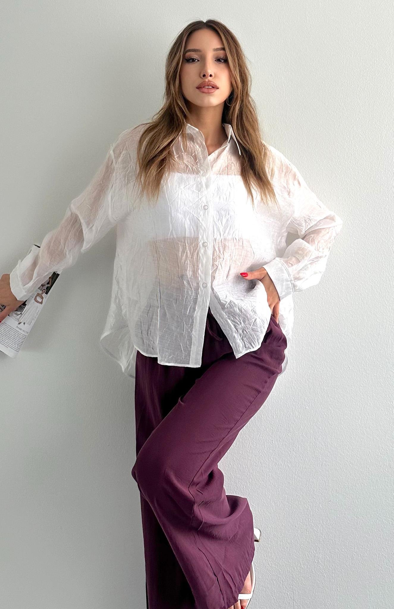 Bağlama Detaylı Gömlek EKRU