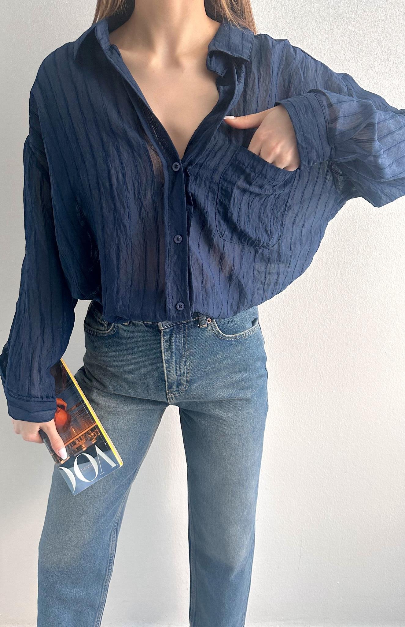 Cepli Oversize Dilara Gömlek LACİVERT