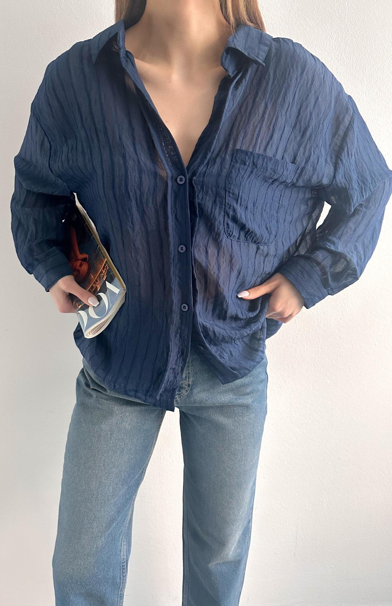 Cepli Oversize Dilara Gömlek LACİVERT