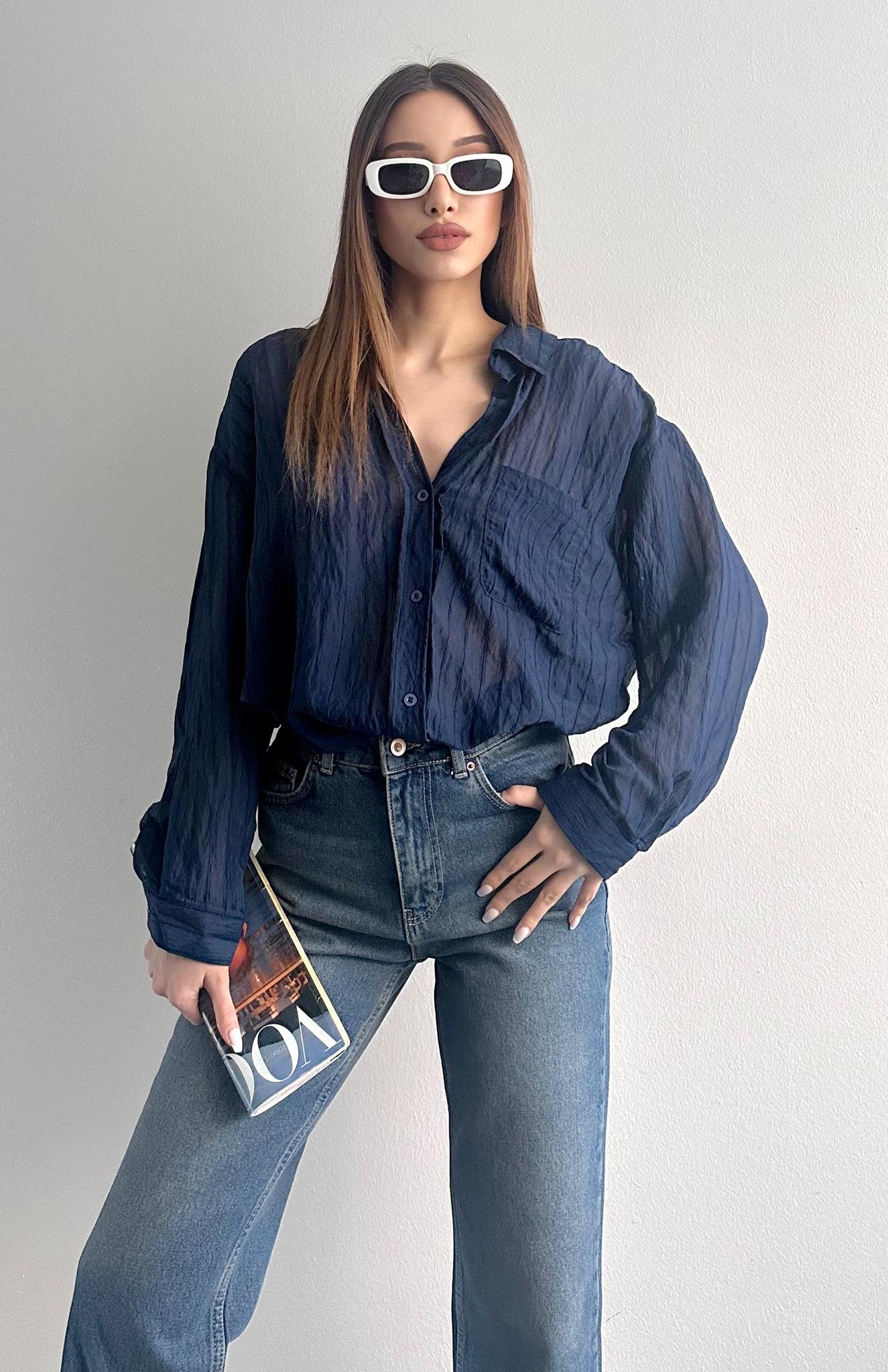 Cepli Oversize Dilara Gömlek LACİVERT