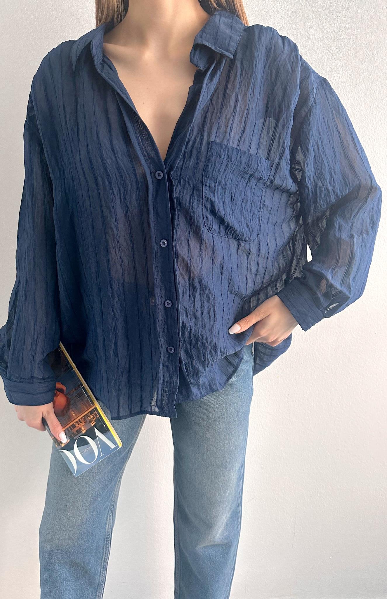 Cepli Oversize Dilara Gömlek LACİVERT