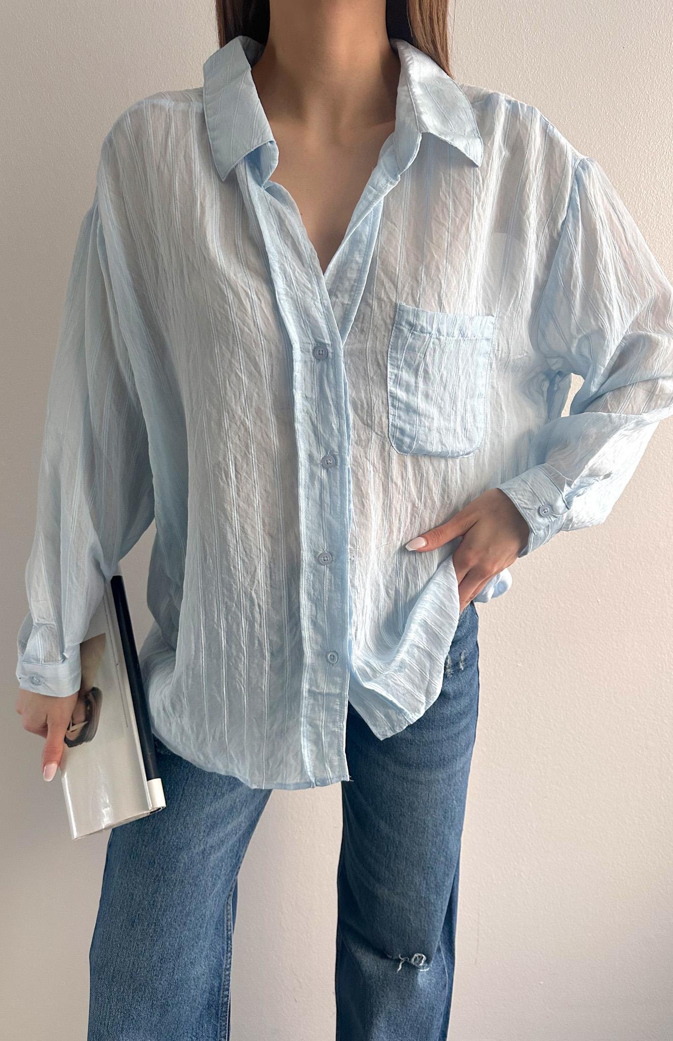 Cepli Oversize Dilara Gömlek MAVİ