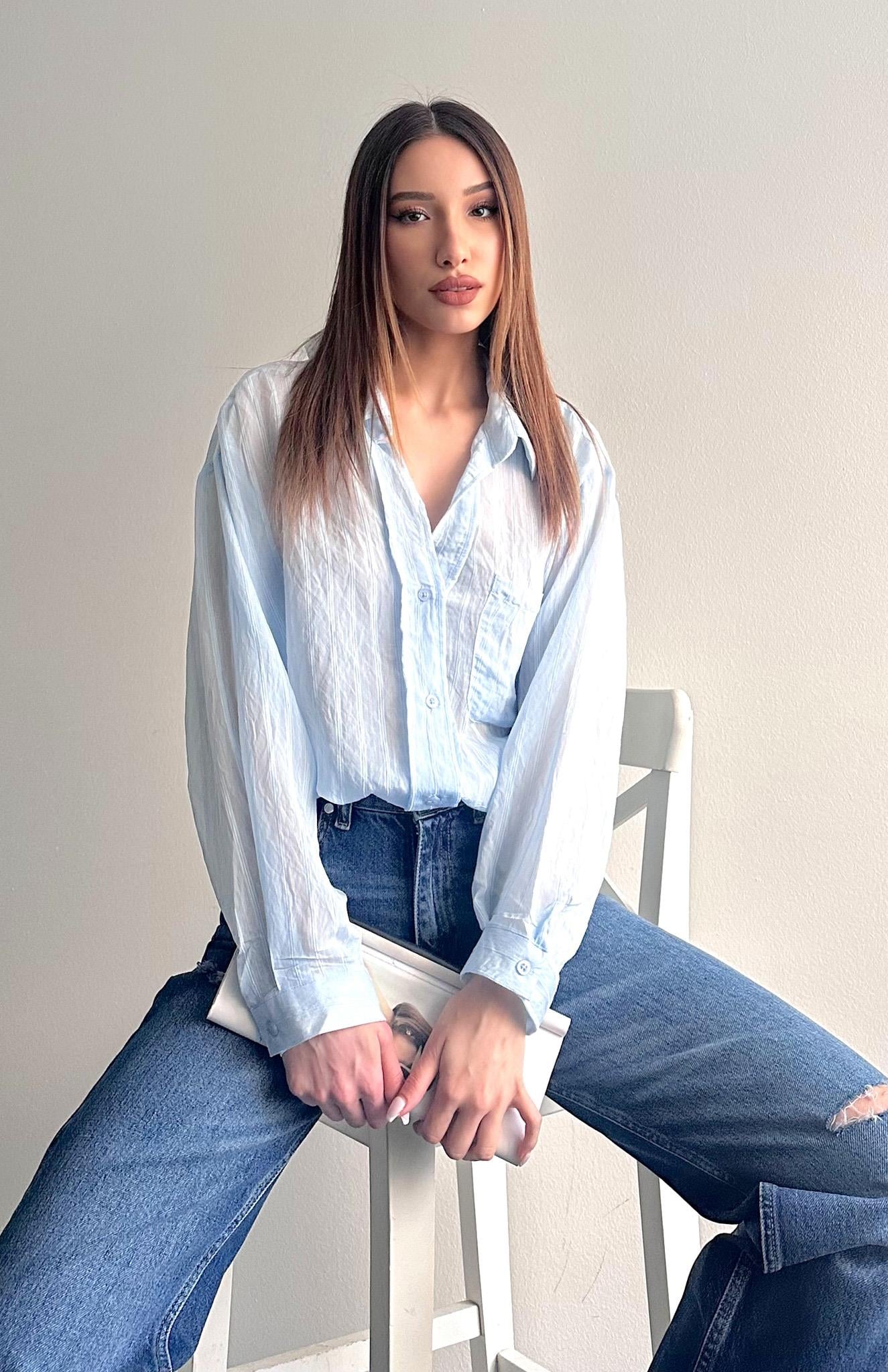 Cepli Oversize Dilara Gömlek MAVİ