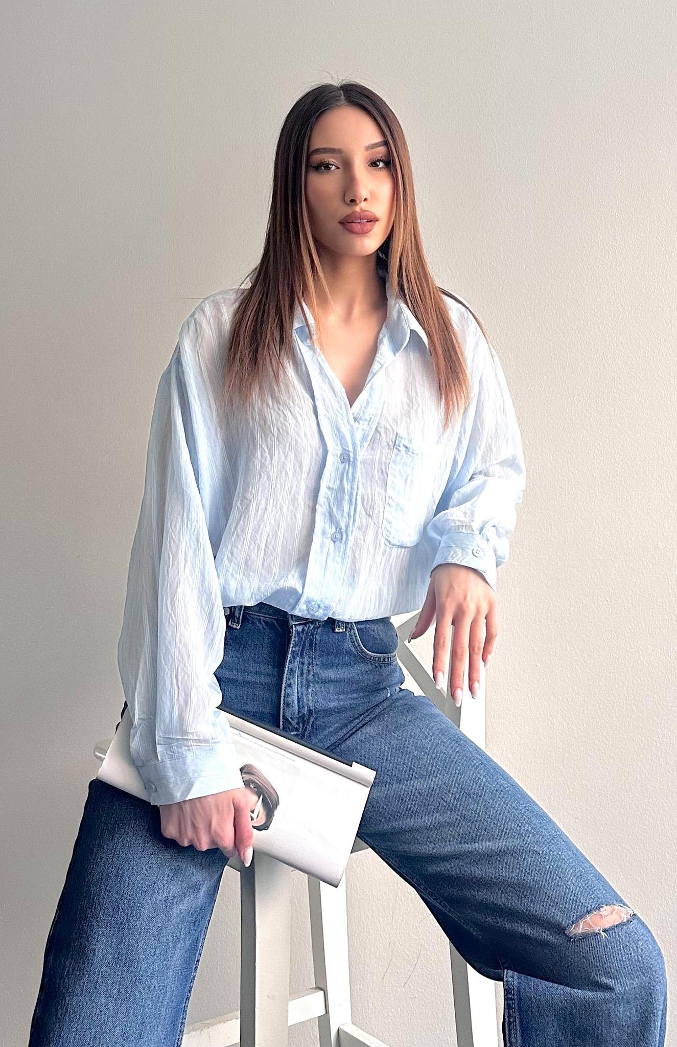 Cepli Oversize Dilara Gömlek MAVİ