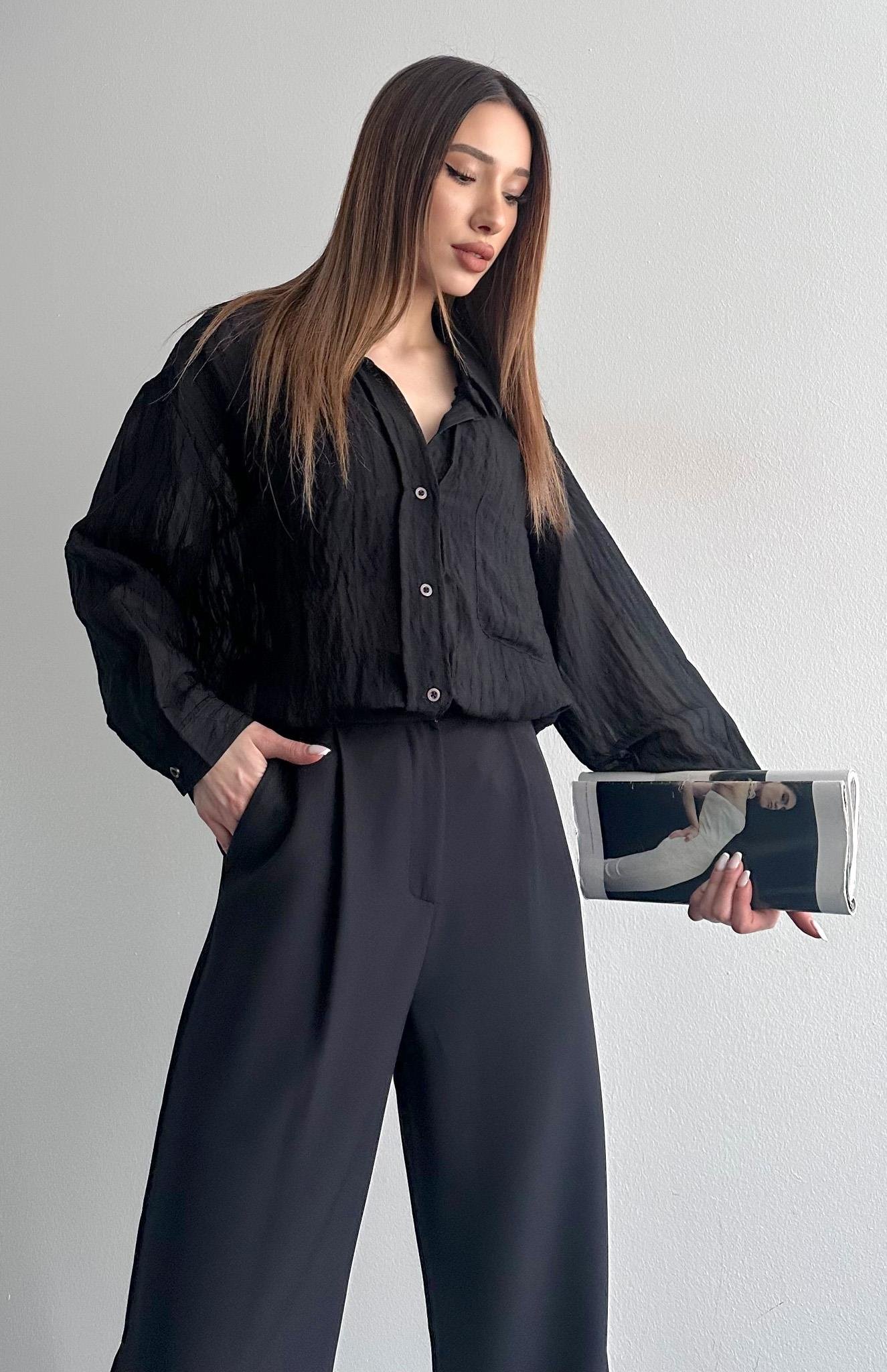 Cepli Oversize Dilara Gömlek SİYAH