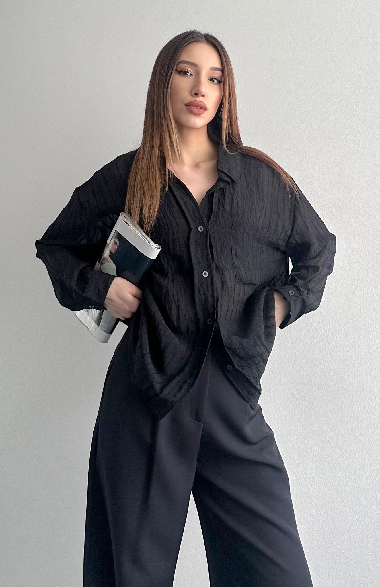 Cepli Oversize Dilara Gömlek SİYAH