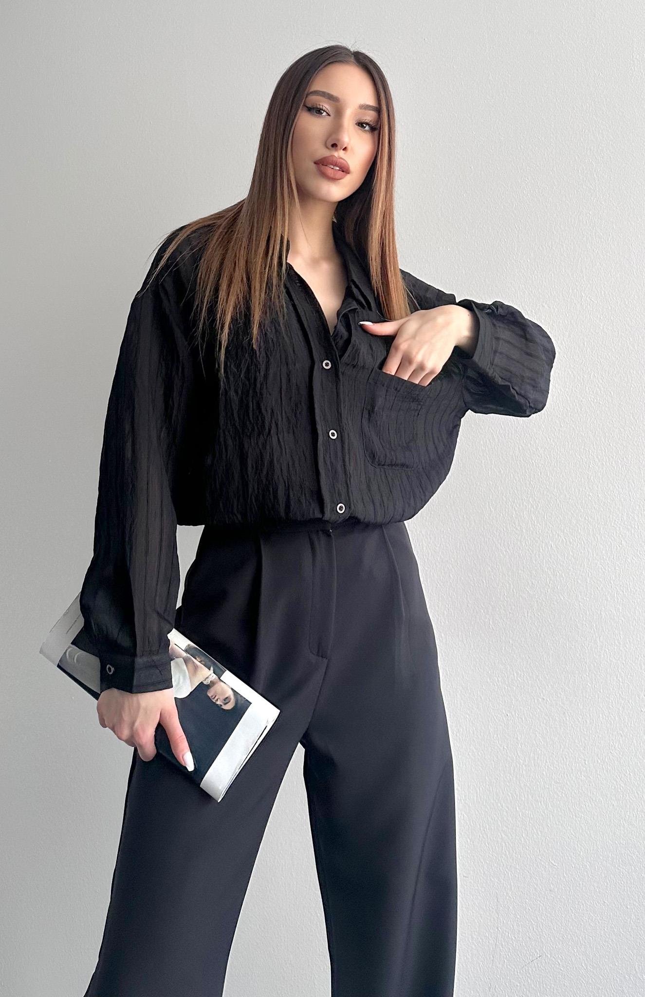 Cepli Oversize Dilara Gömlek SİYAH