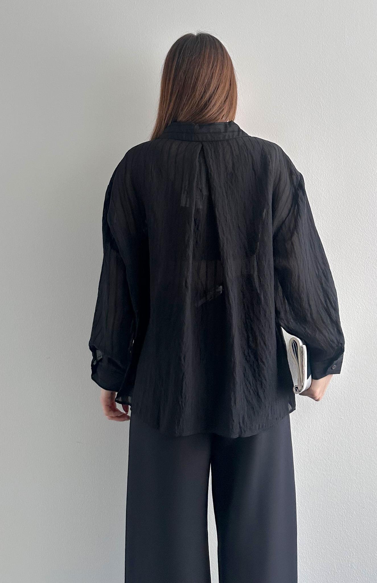 Cepli Oversize Dilara Gömlek SİYAH