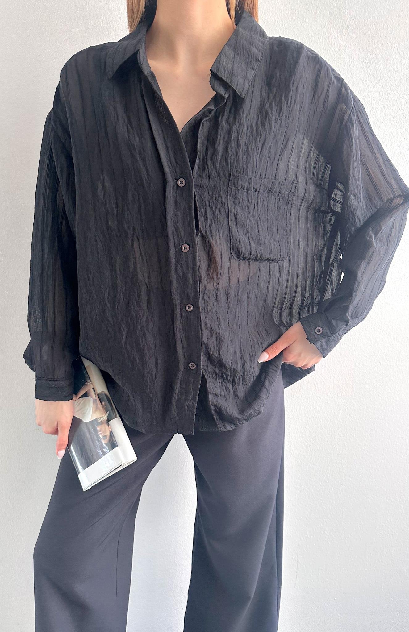 Cepli Oversize Dilara Gömlek SİYAH