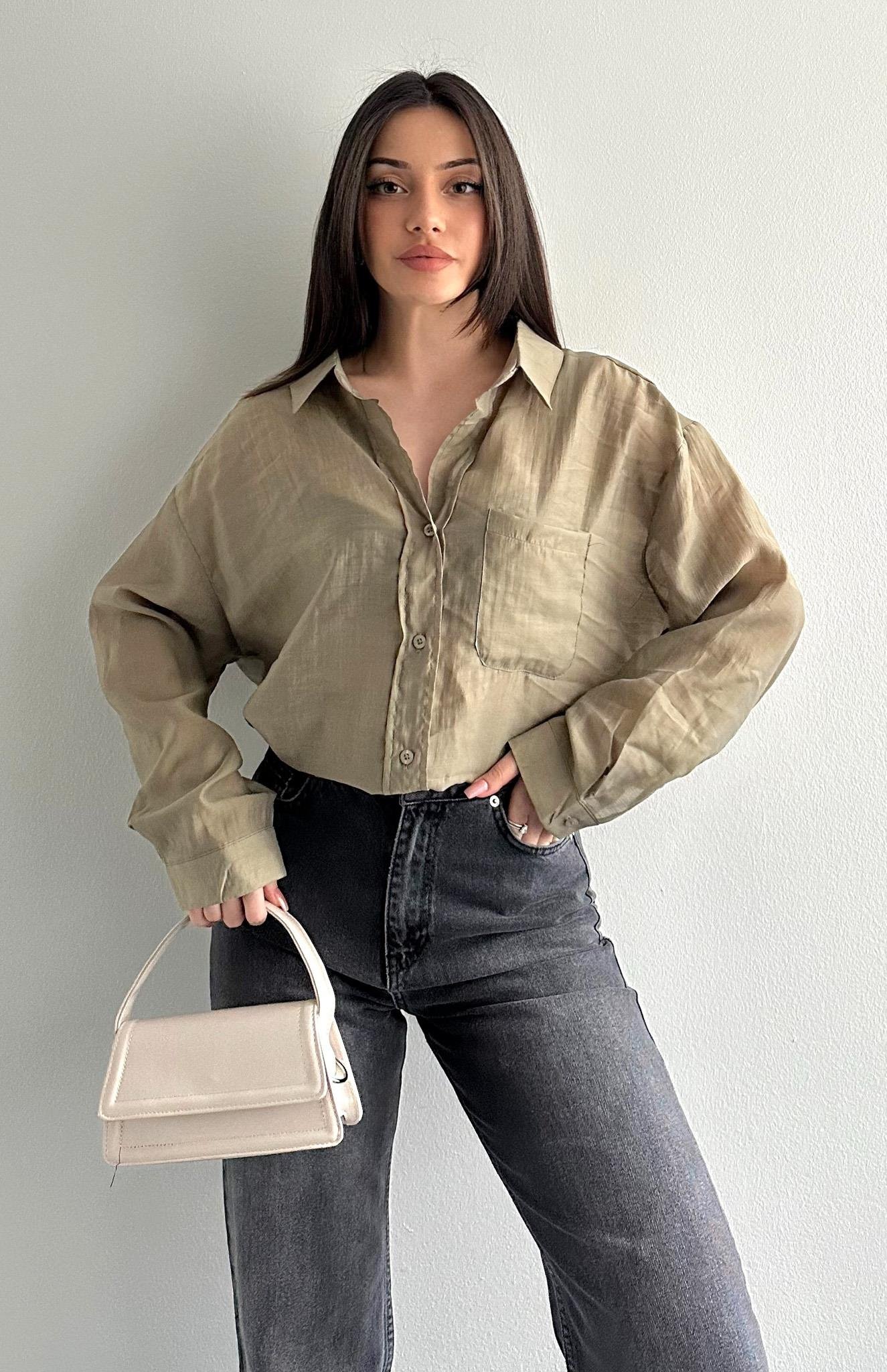 Cepli Oversize Gömlek HAKİ