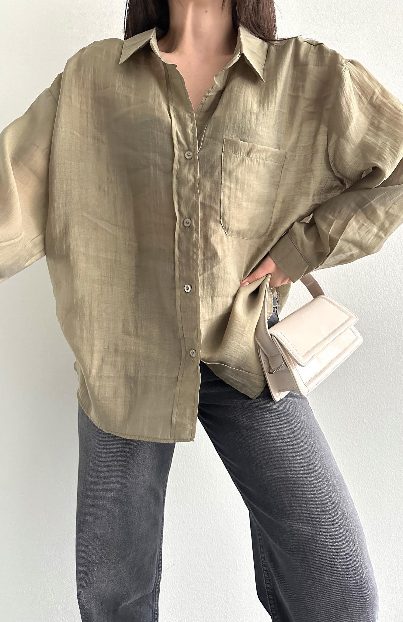 Cepli Oversize Gömlek HAKİ