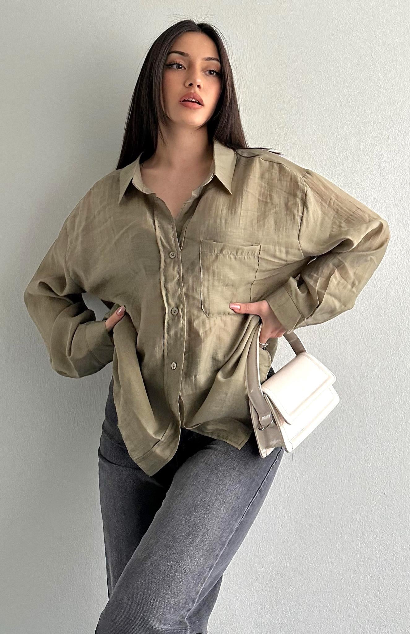 Cepli Oversize Gömlek HAKİ