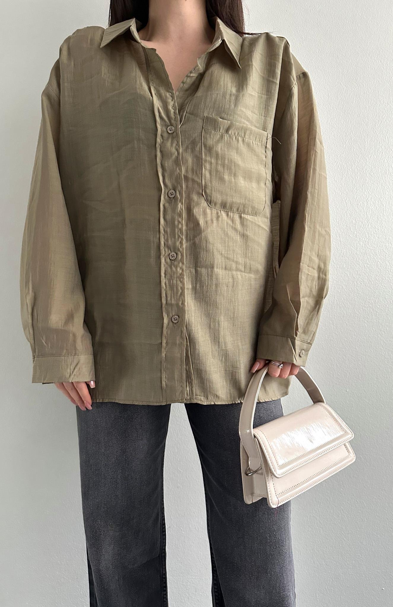 Cepli Oversize Gömlek HAKİ