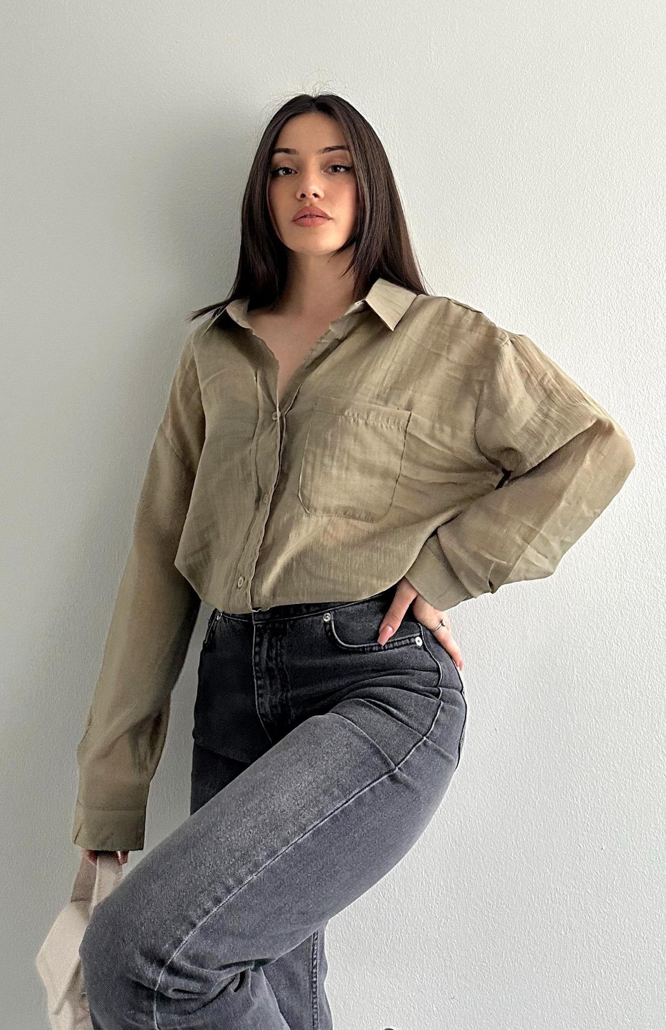 Cepli Oversize Gömlek HAKİ