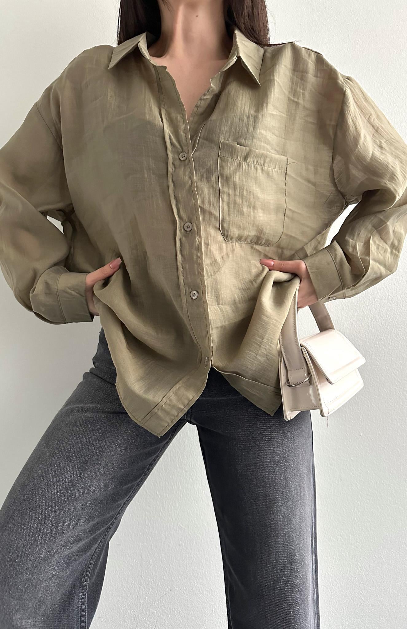 Cepli Oversize Gömlek HAKİ
