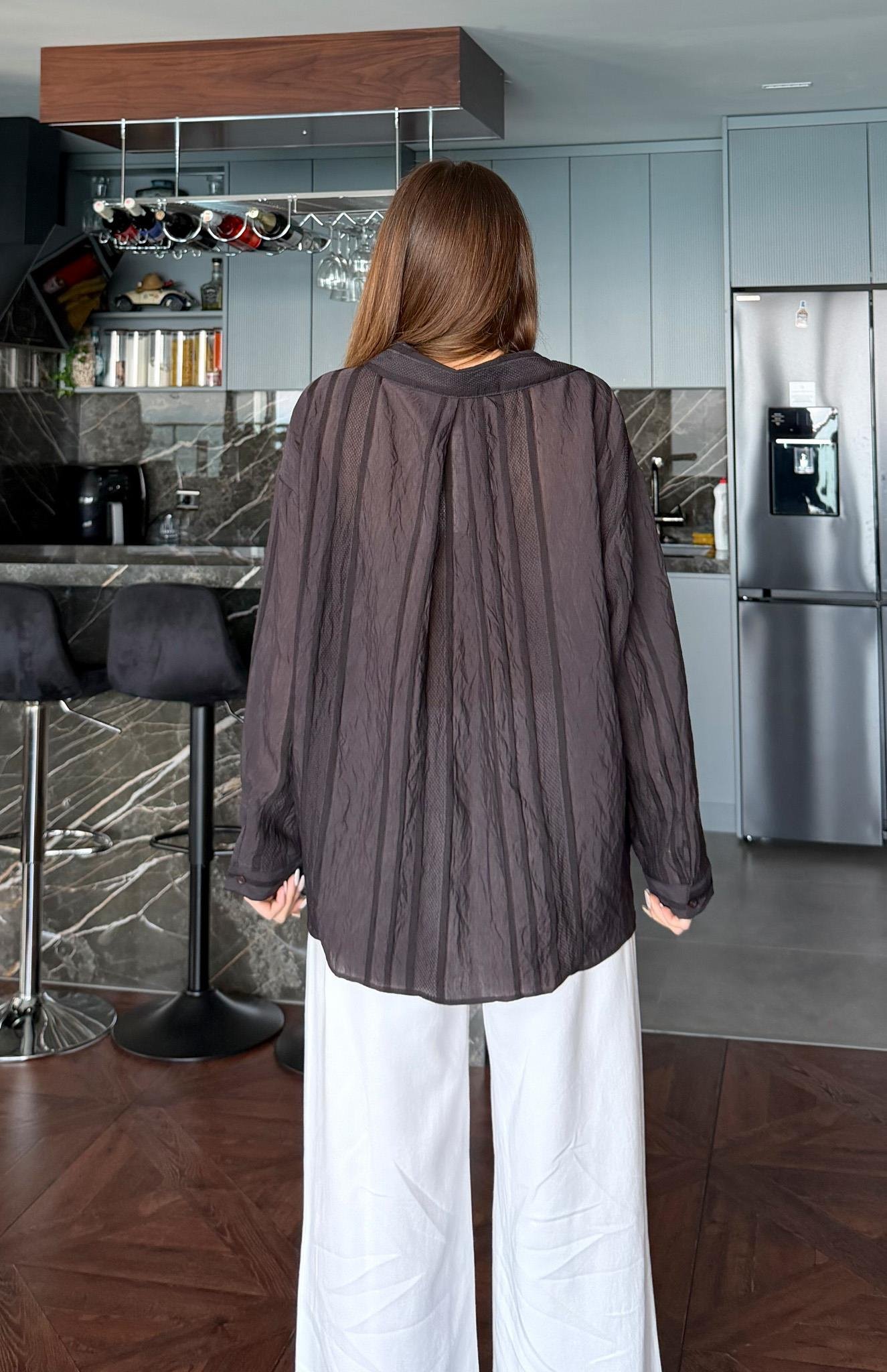 Cepli Oversize Gömlek KAHVERENGİ
