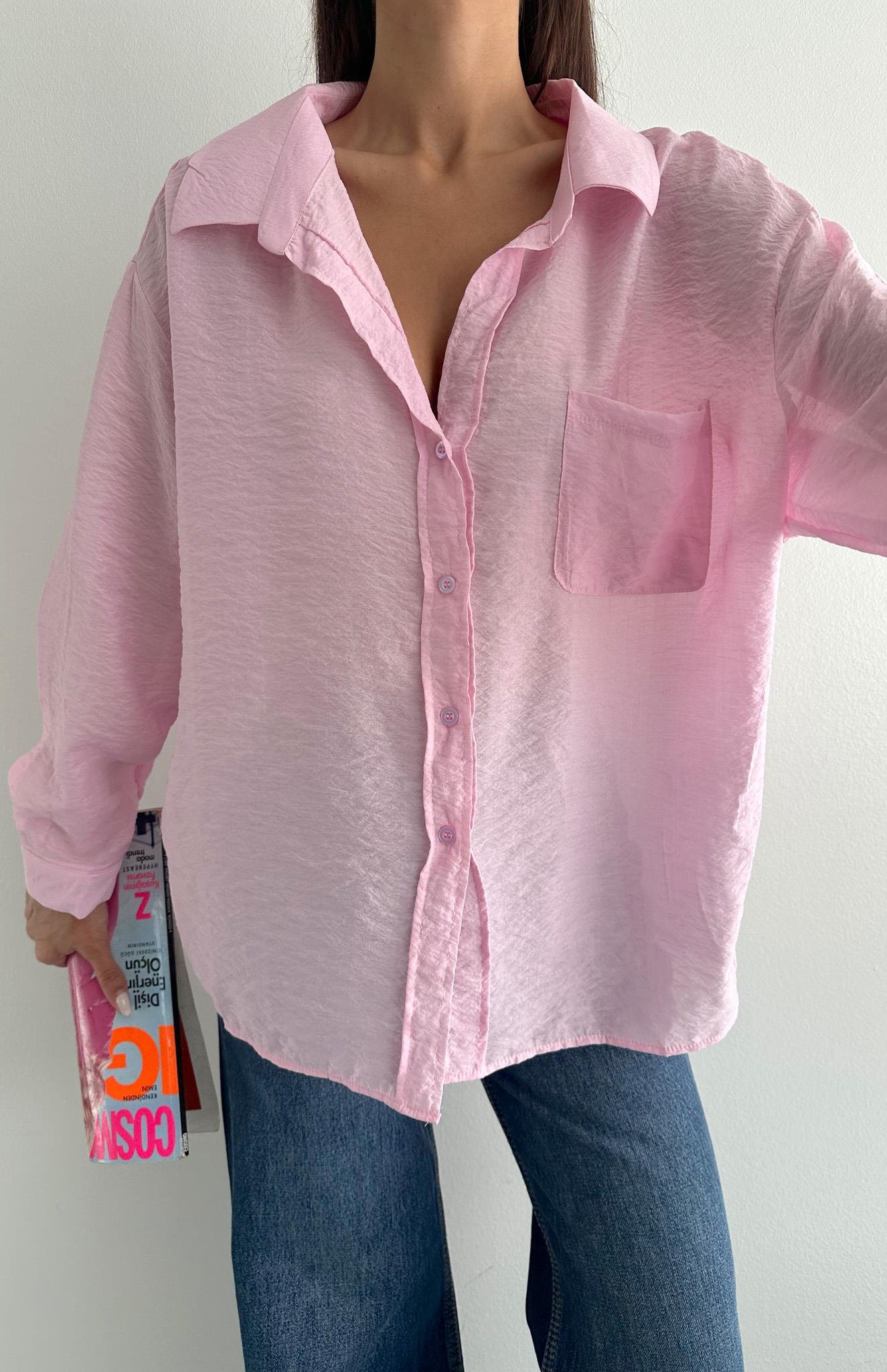 Cepli Oversize Gömlek PEMBE