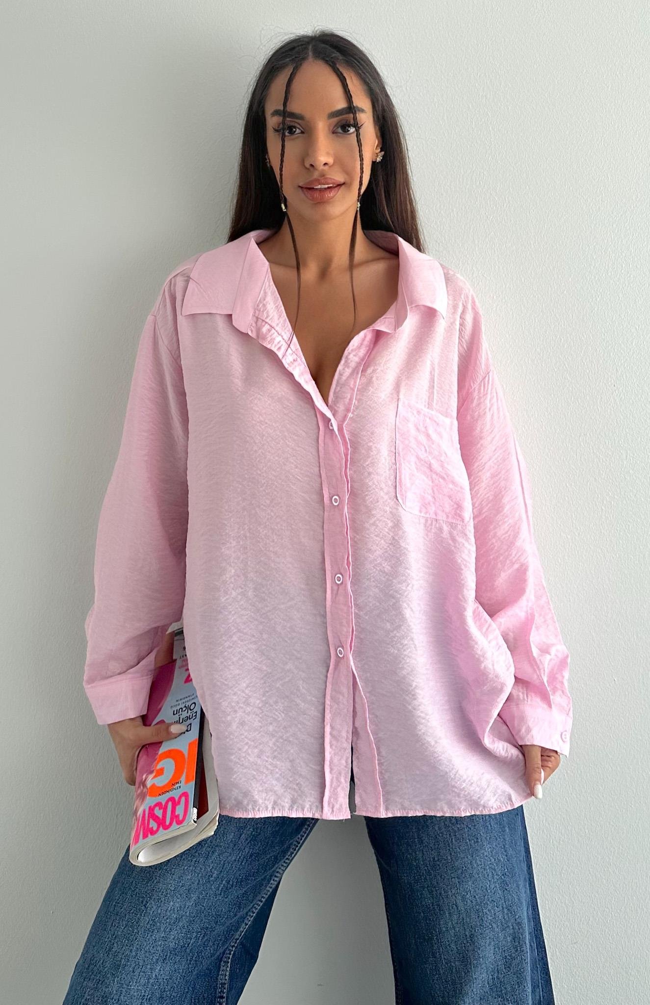 Cepli Oversize Gömlek PEMBE