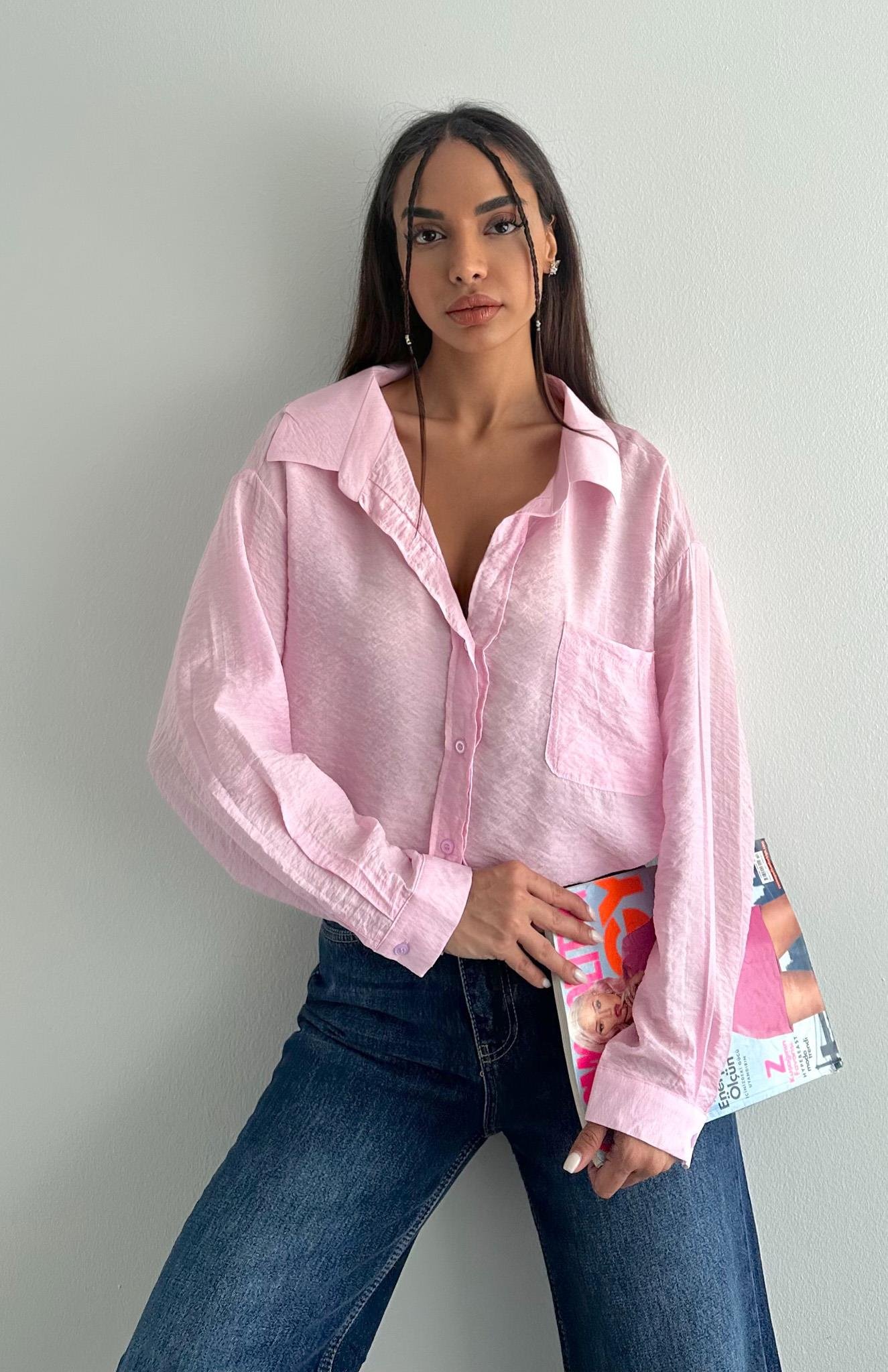 Cepli Oversize Gömlek PEMBE