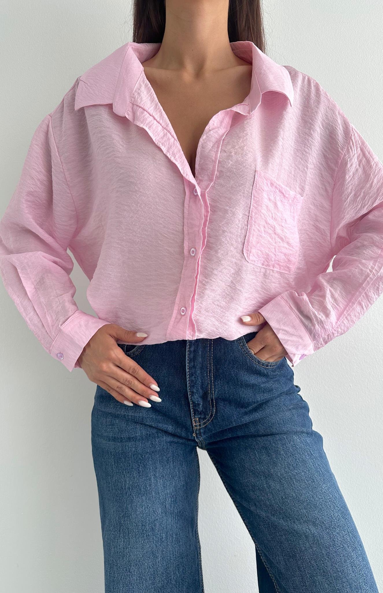 Cepli Oversize Gömlek PEMBE