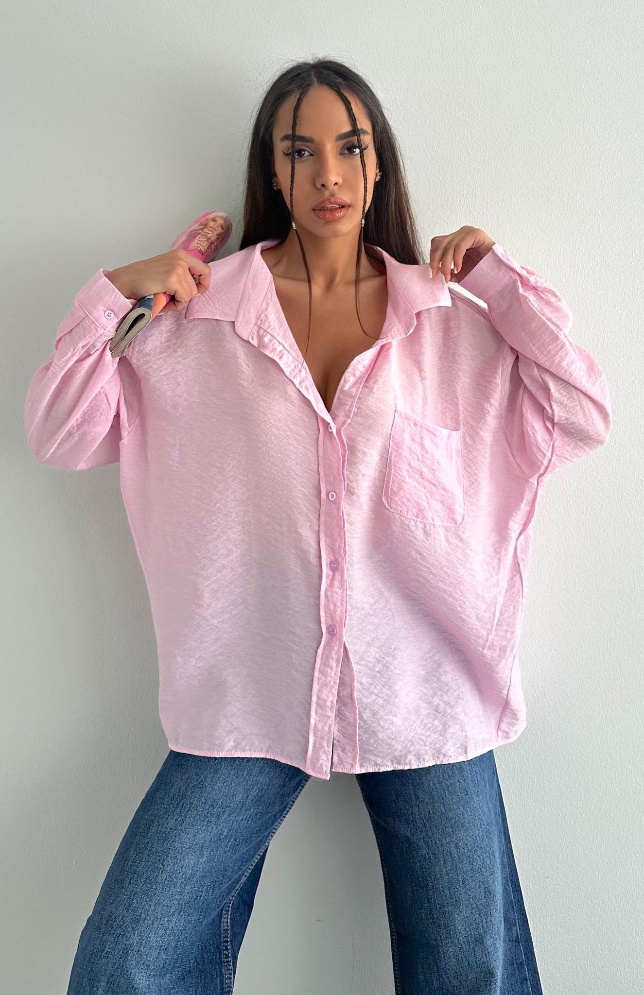 Cepli Oversize Gömlek PEMBE