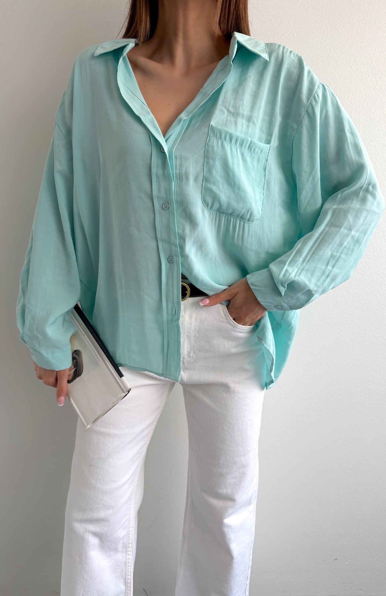 Cepli Oversize Modal Gömlek A.MİNT