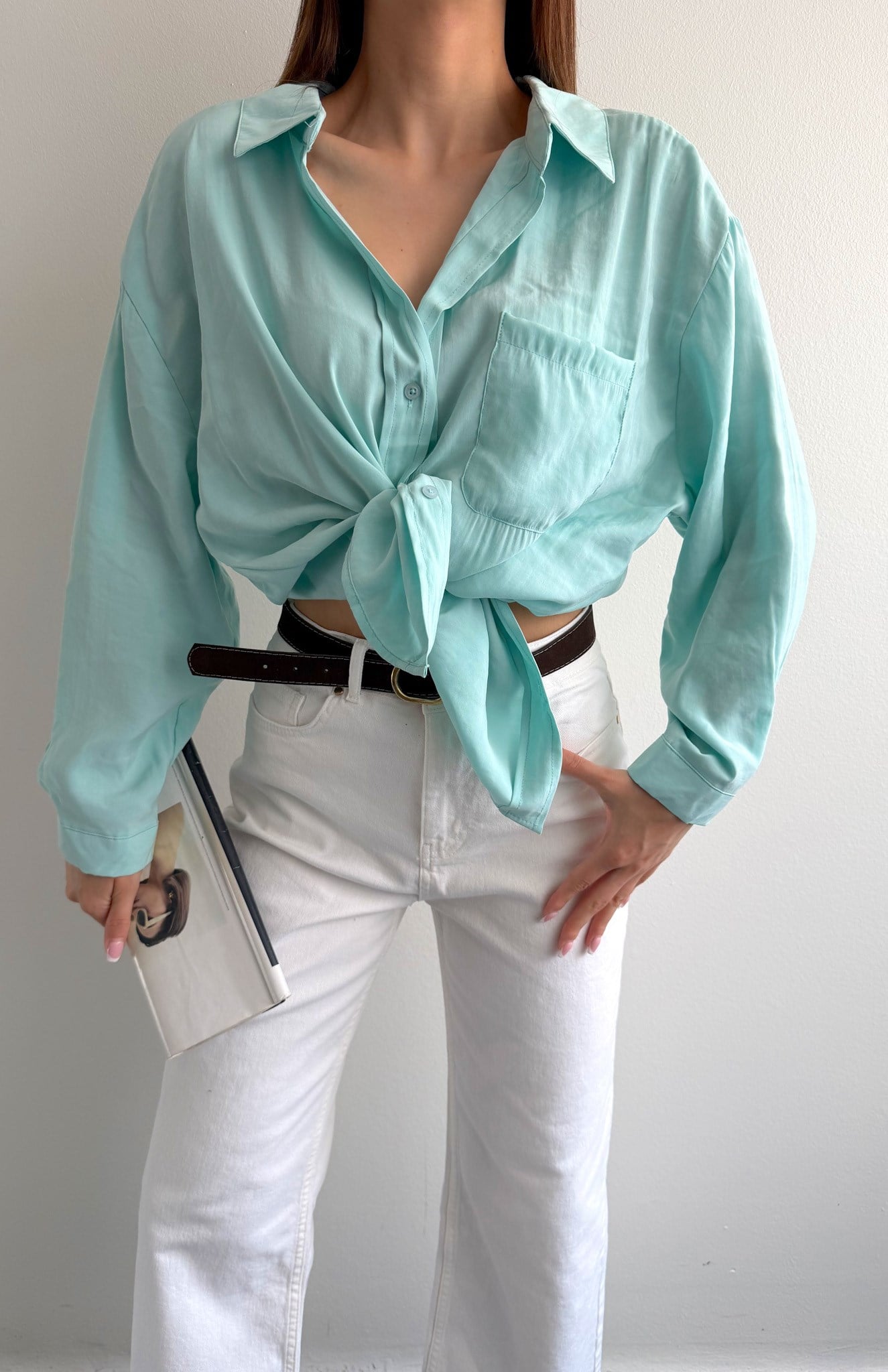 Cepli Oversize Modal Gömlek A.MİNT