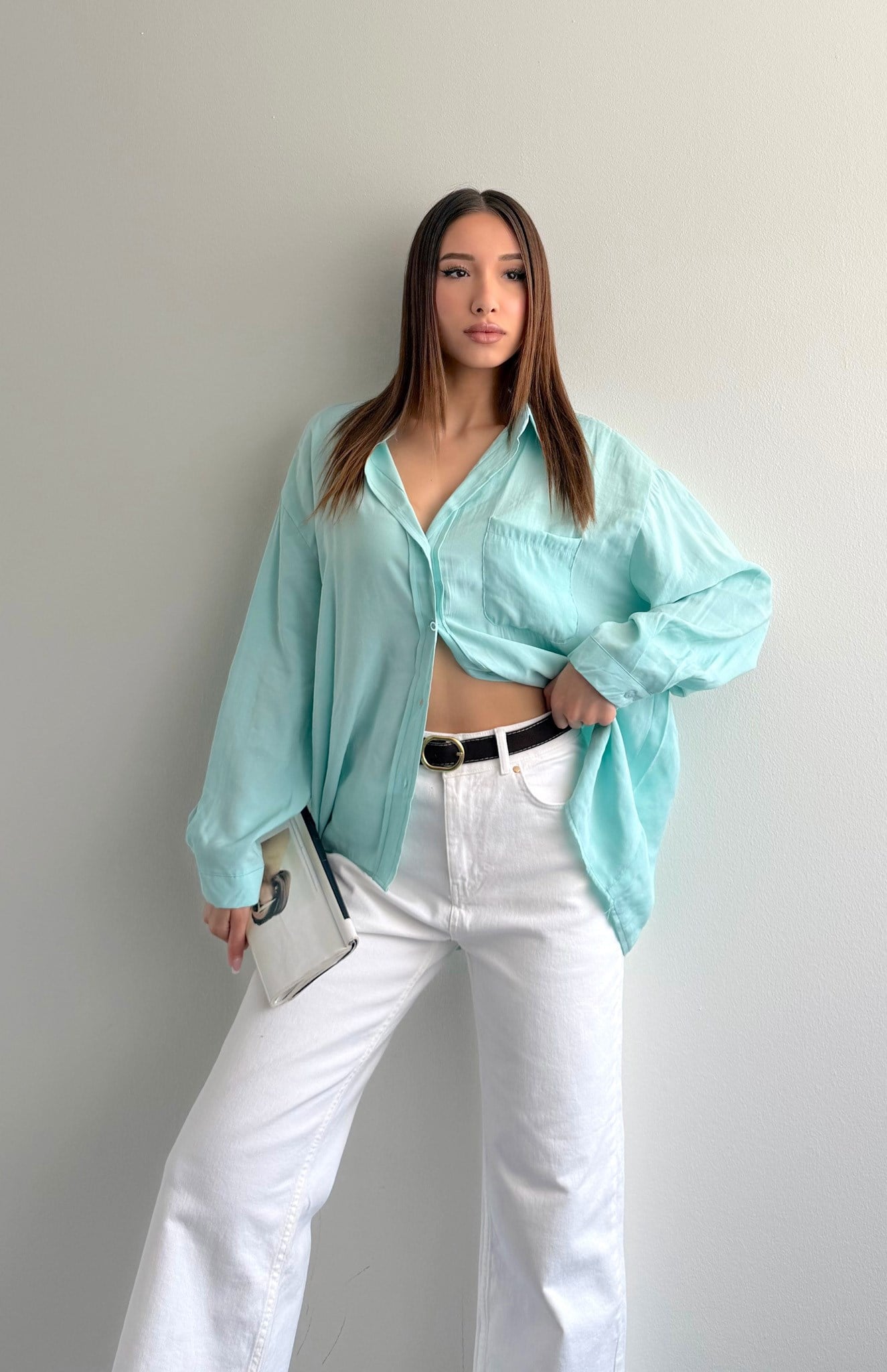 Cepli Oversize Modal Gömlek A.MİNT