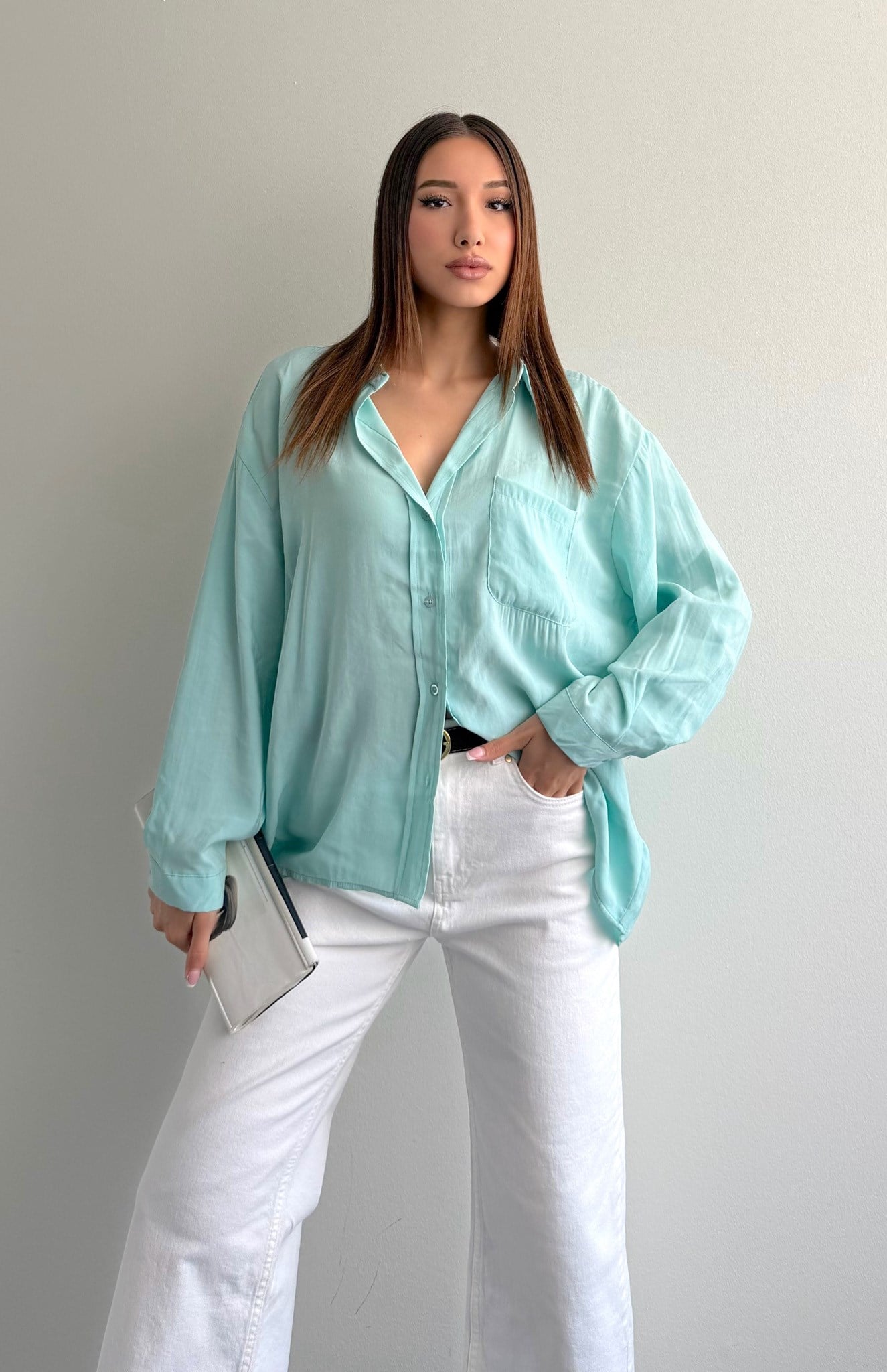 Cepli Oversize Modal Gömlek A.MİNT