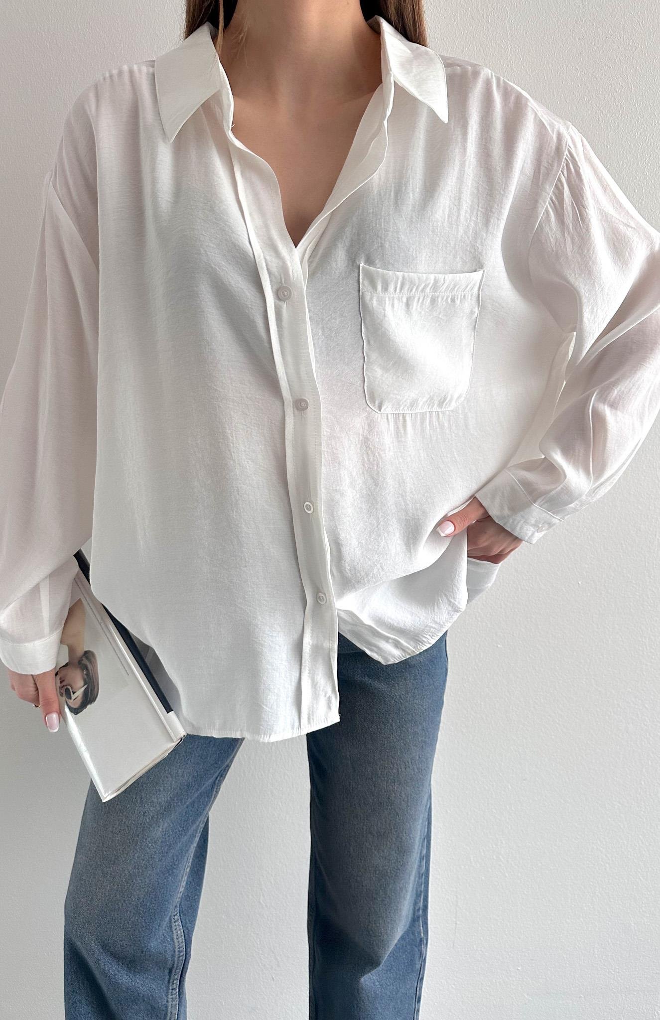 Cepli Oversize Modal Gömlek EKRU