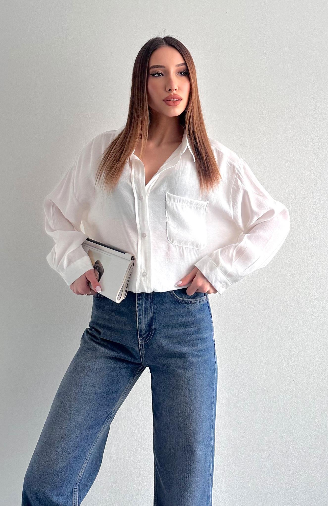 Cepli Oversize Modal Gömlek EKRU