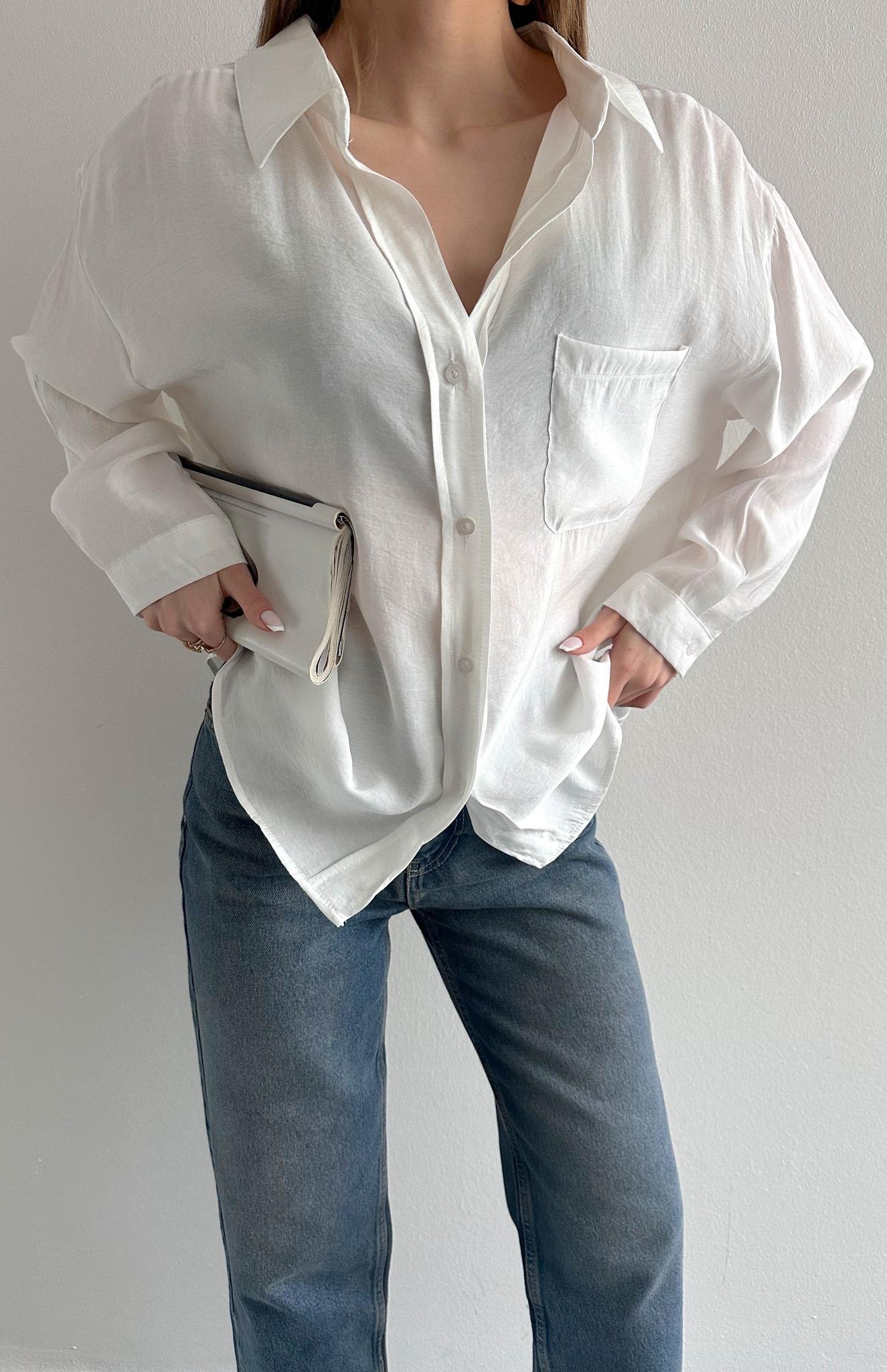 Cepli Oversize Modal Gömlek EKRU