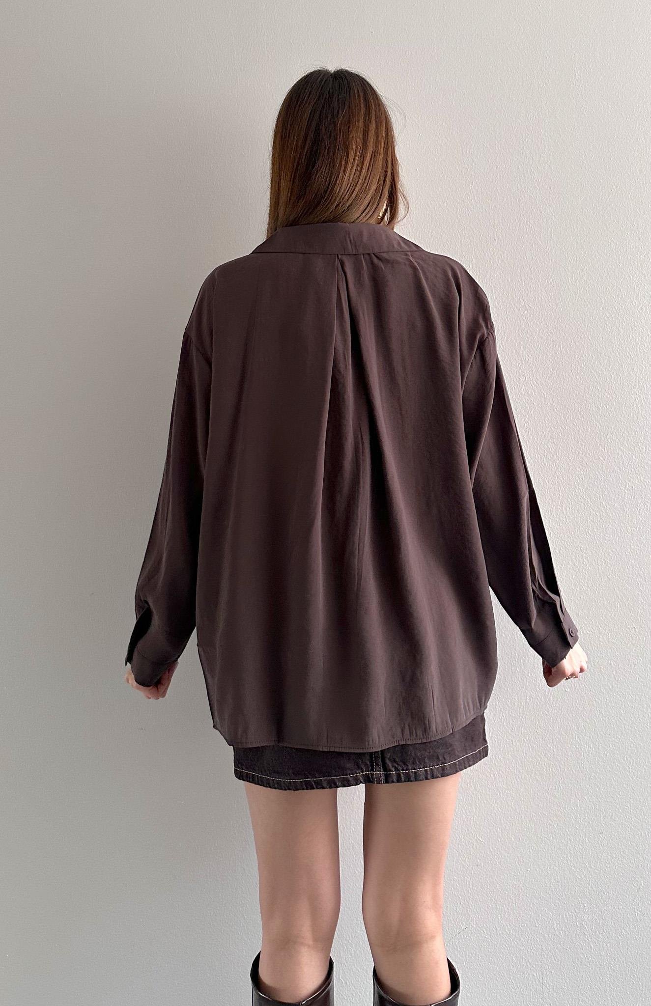 Cepli Oversize Modal Gömlek KAHVERENGİ