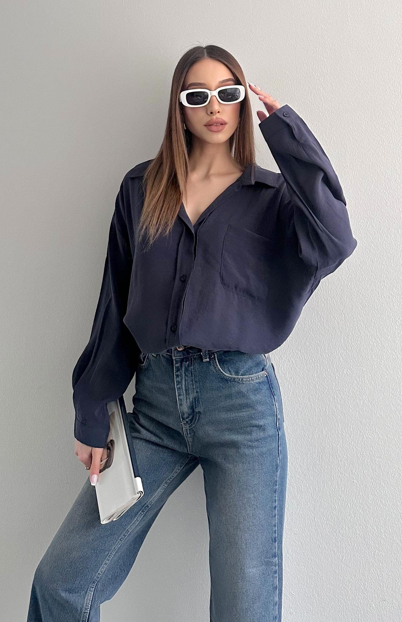 Cepli Oversize Modal Gömlek LACİVERT