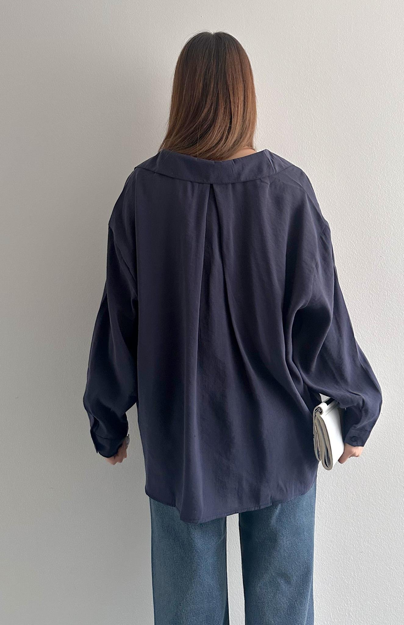 Cepli Oversize Modal Gömlek LACİVERT