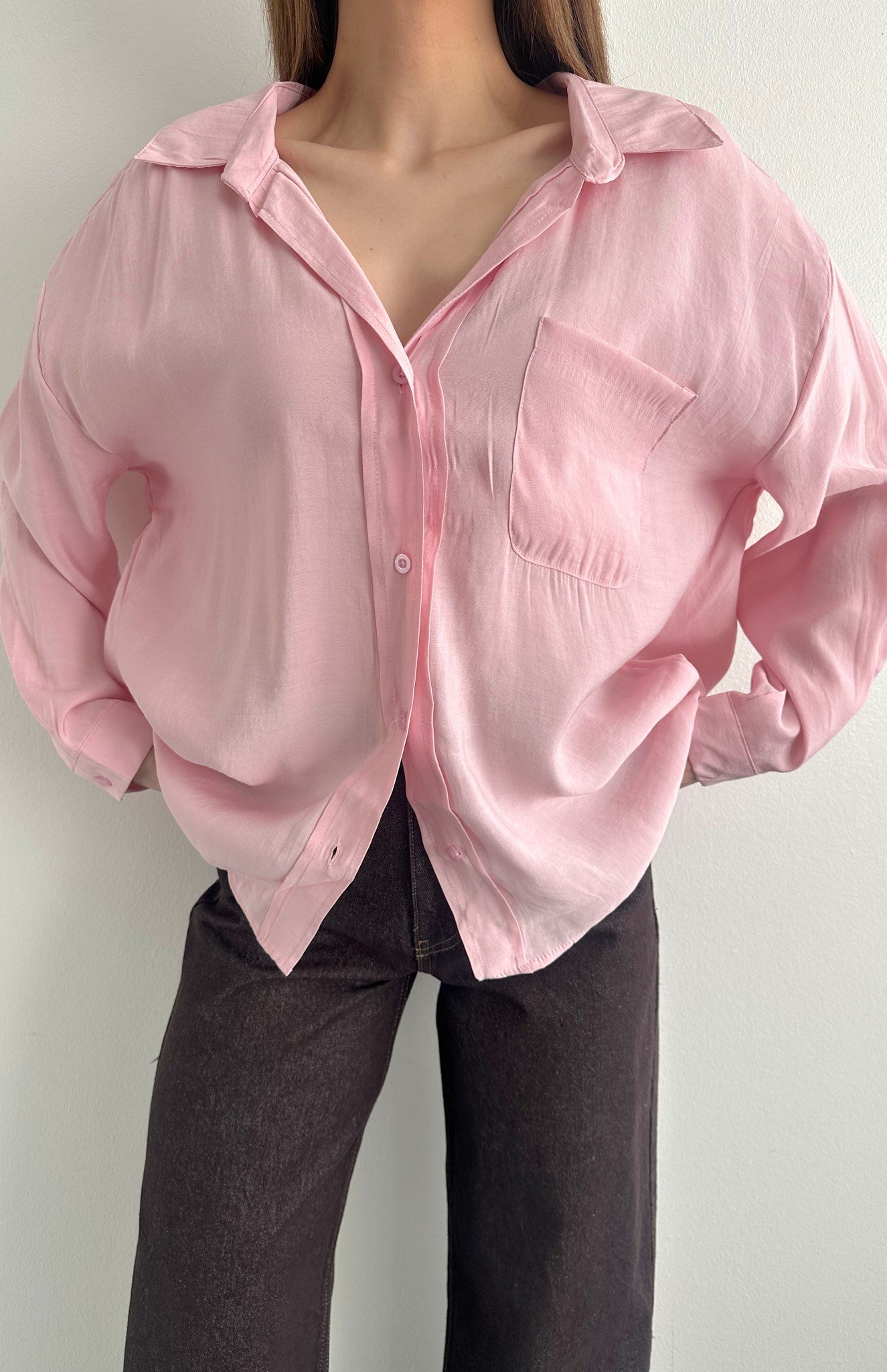 Cepli Oversize Modal Gömlek PEMBE