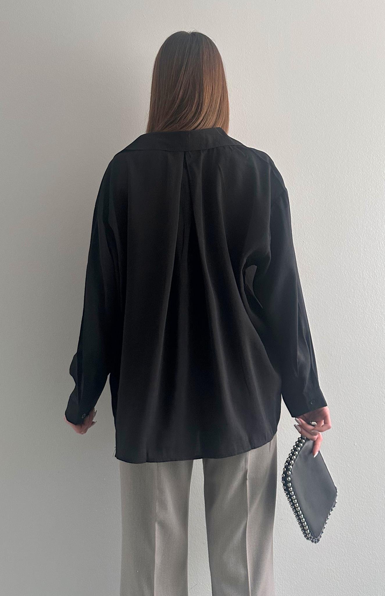 Cepli Oversize Modal Gömlek SİYAH