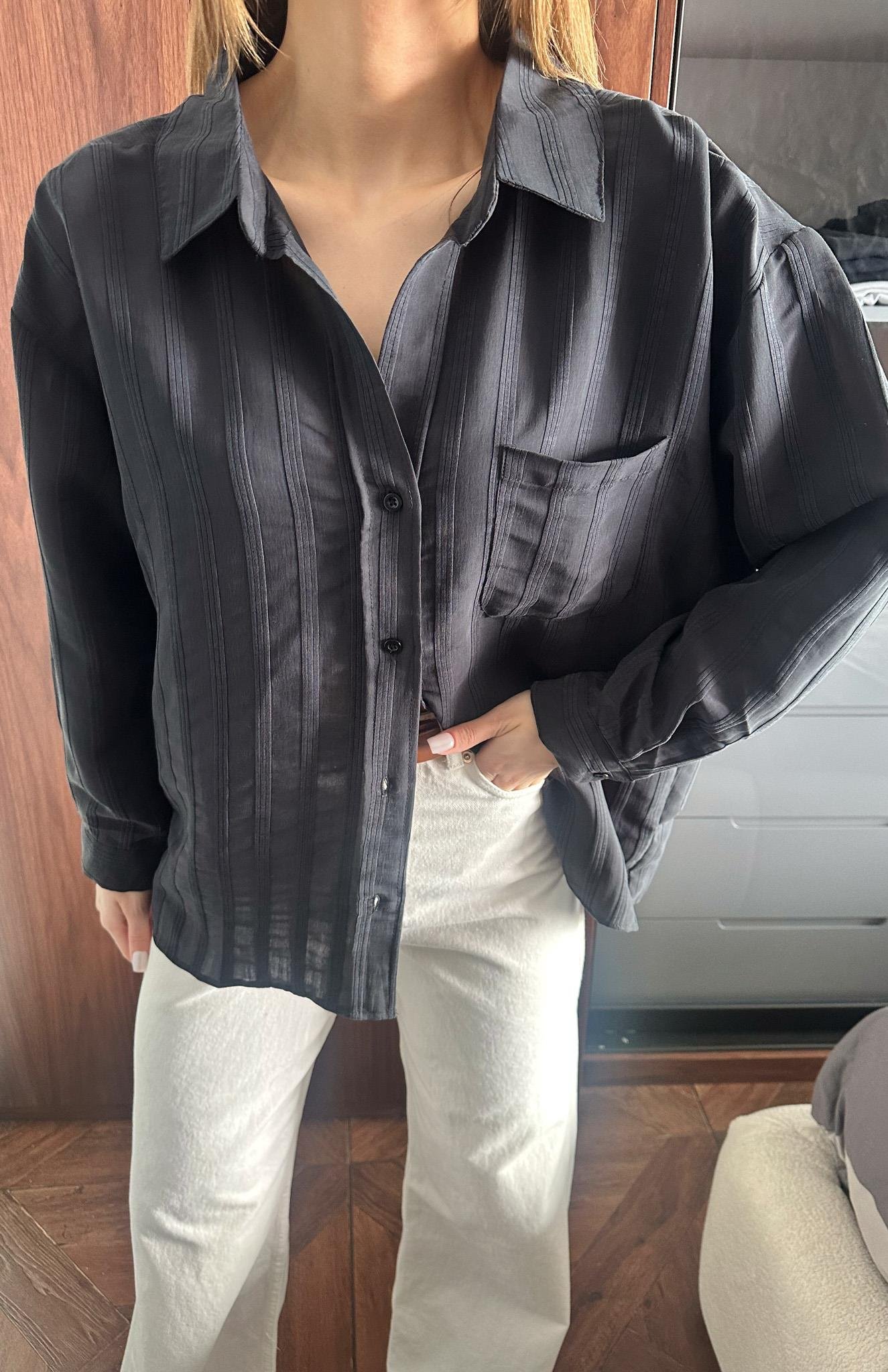 Cepli Oversize Vilto Gömlek SİYAH