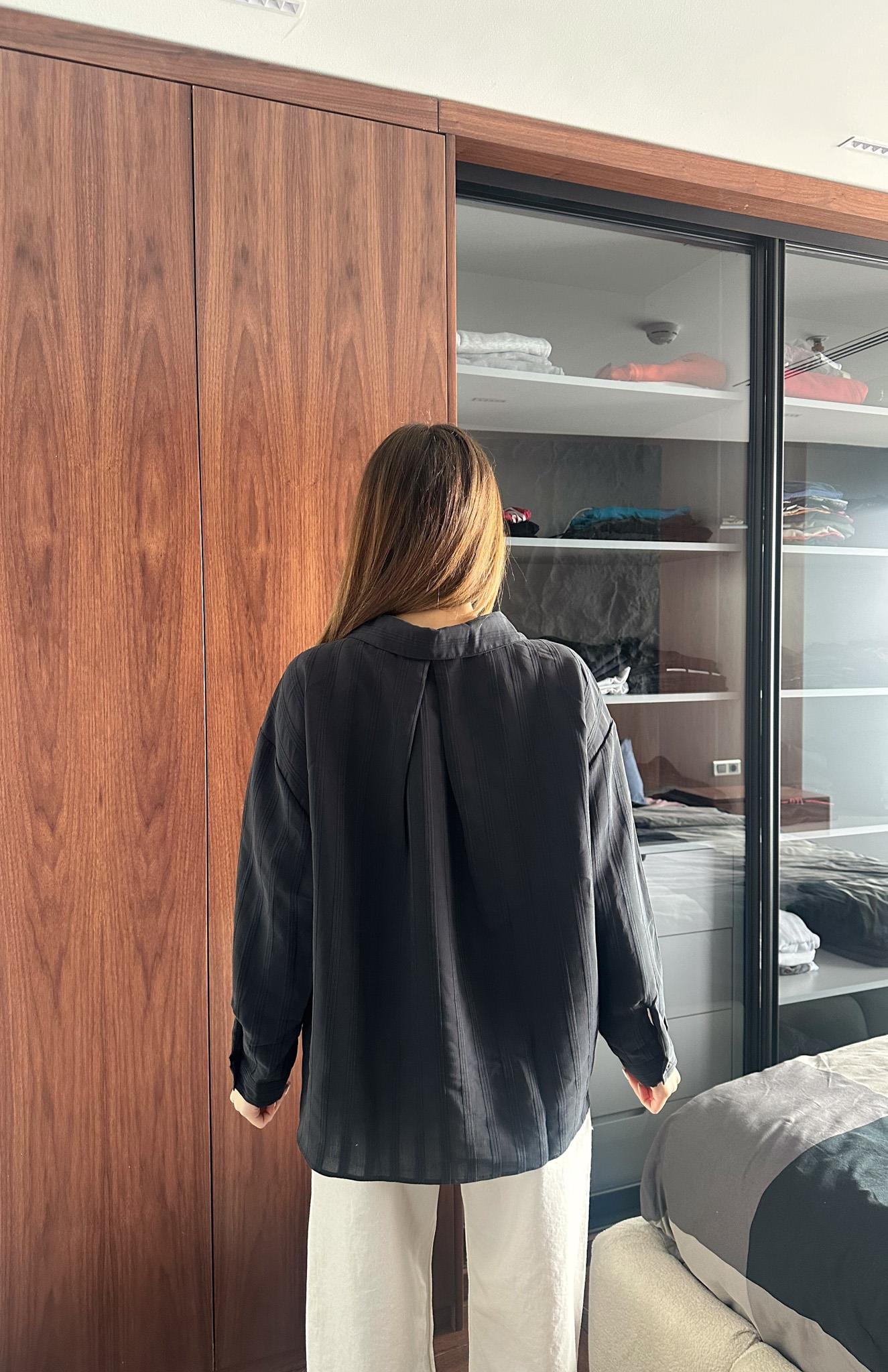 Cepli Oversize Vilto Gömlek SİYAH