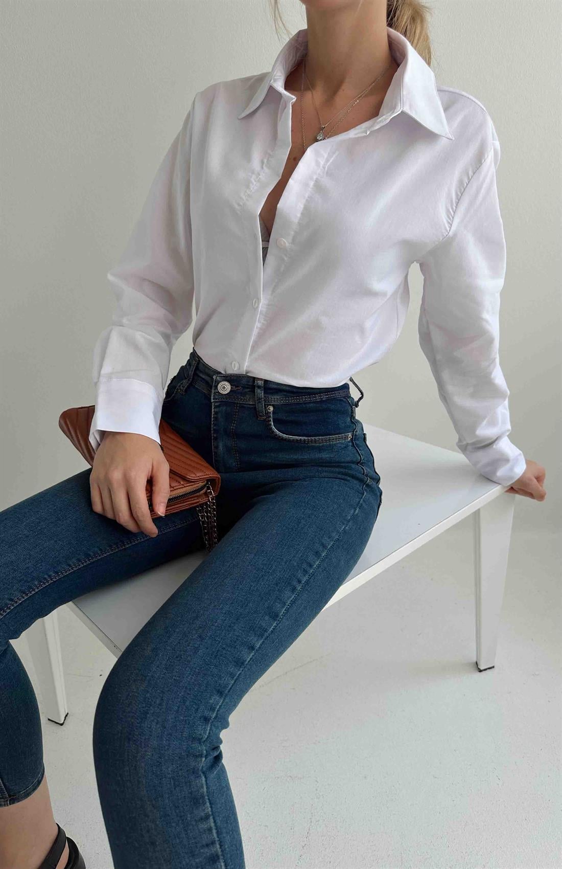 Cepsiz Basıc  Gömlek BEYAZ