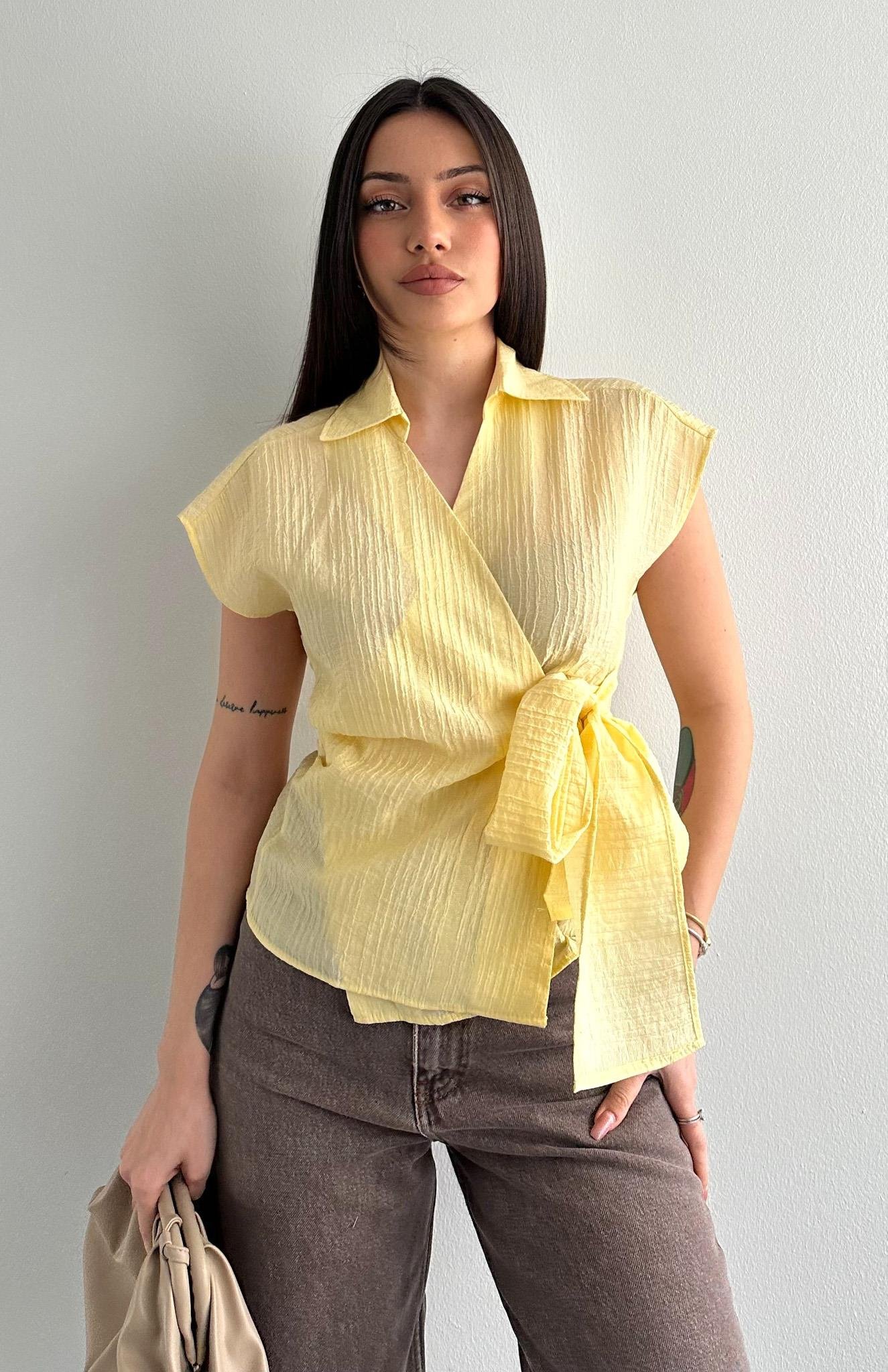 Kolsuz Bağlamalı Gömlek SARI