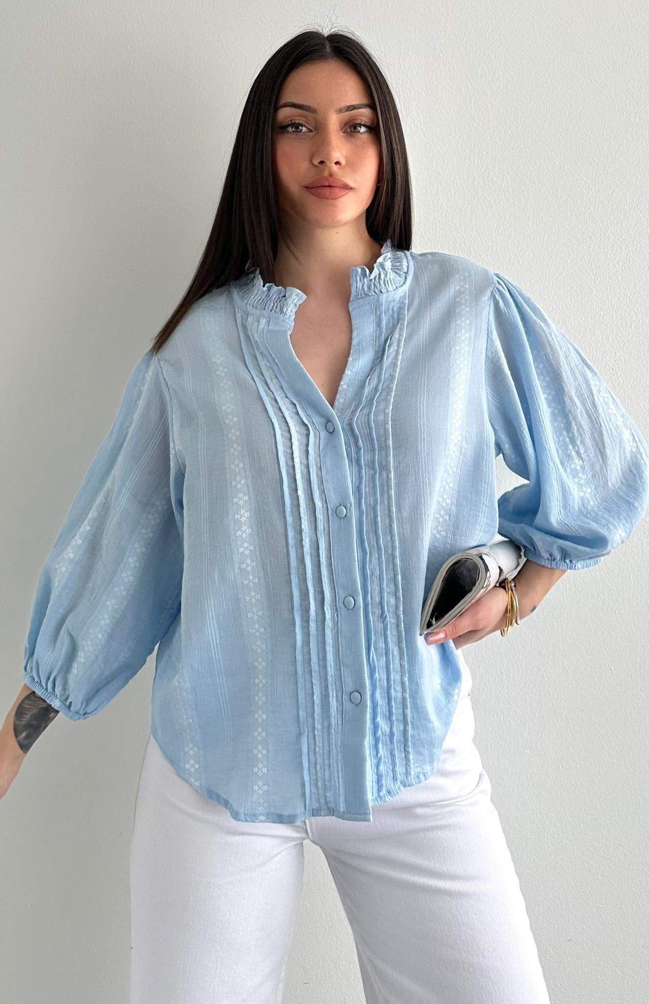 Nevür Detaylı Balon Kol Gömlek MAVİ