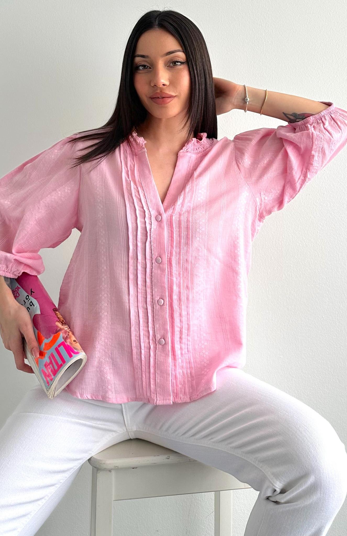 Nevür Detaylı Balon Kol Gömlek PEMBE