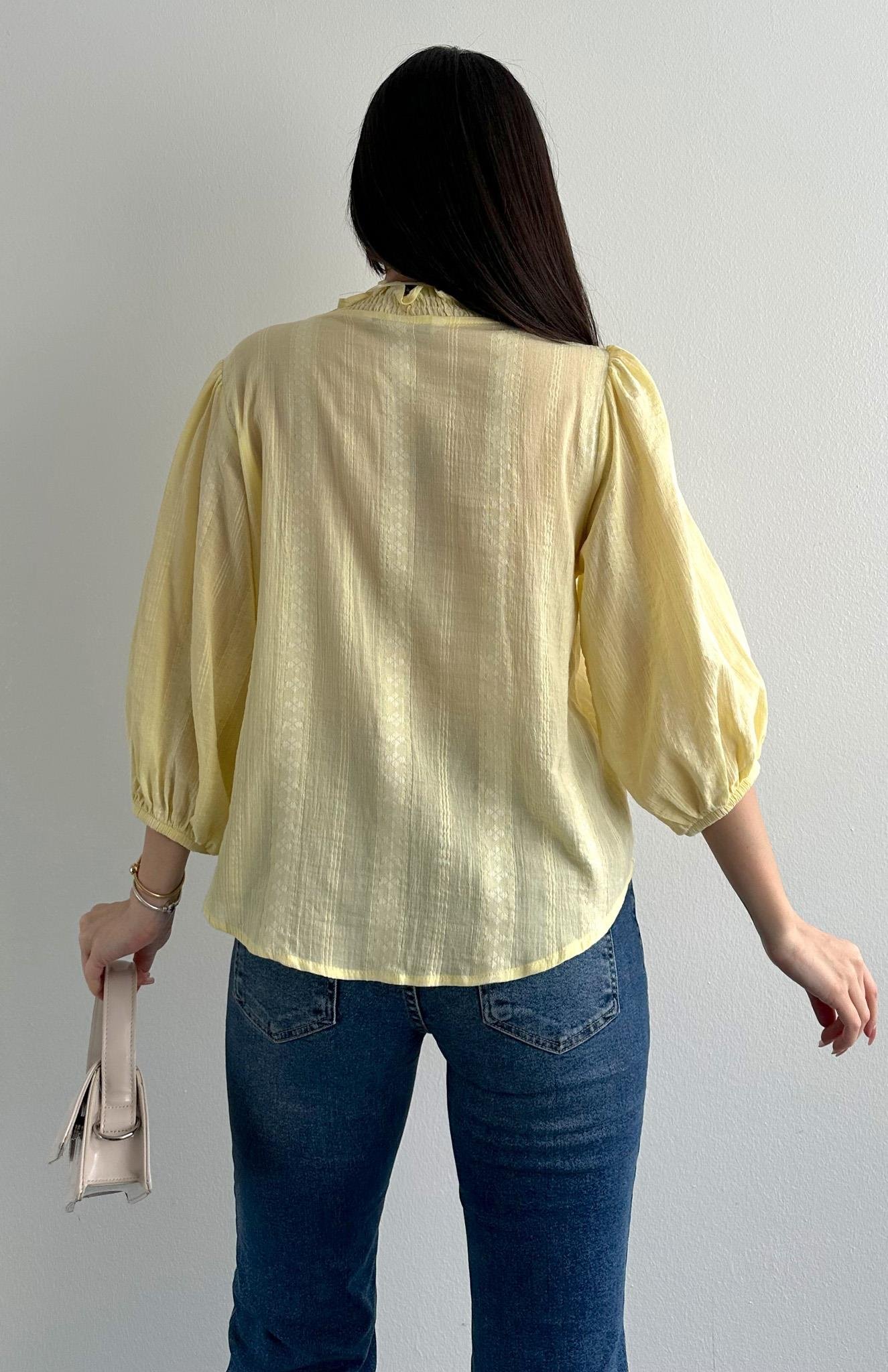 Nevür Detaylı Balon Kol Gömlek SARI
