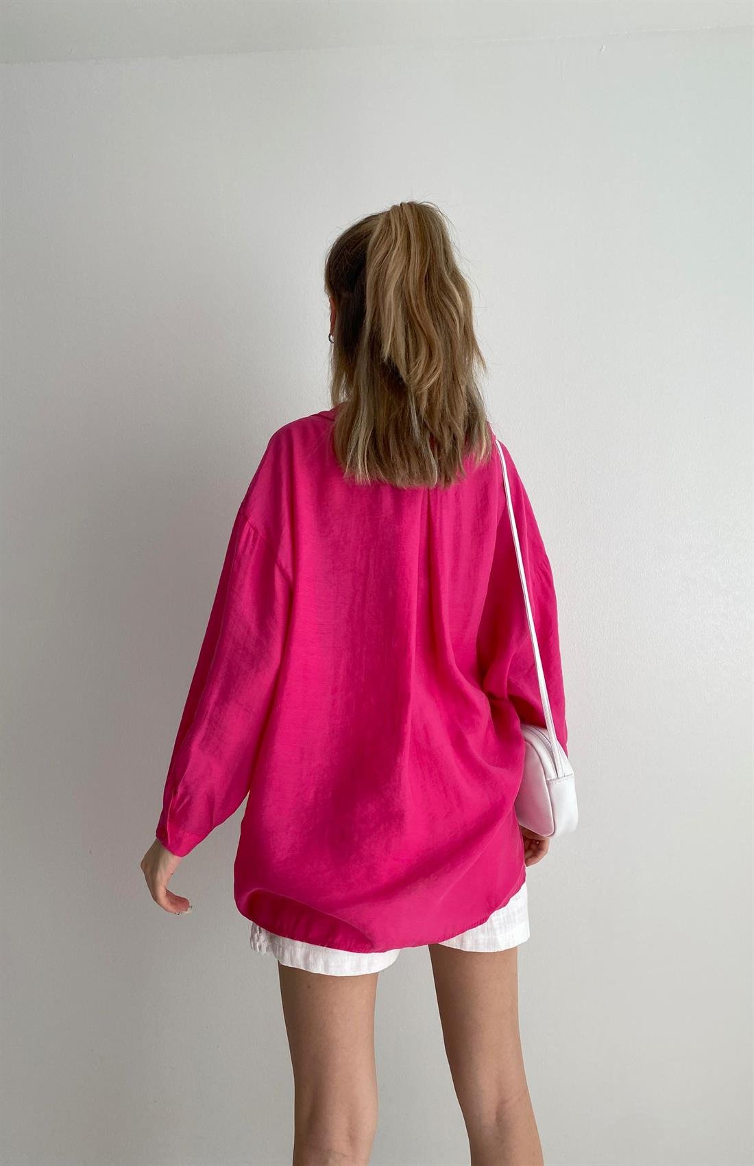 Omzu Düşük Oversize Gömlek FUŞYA