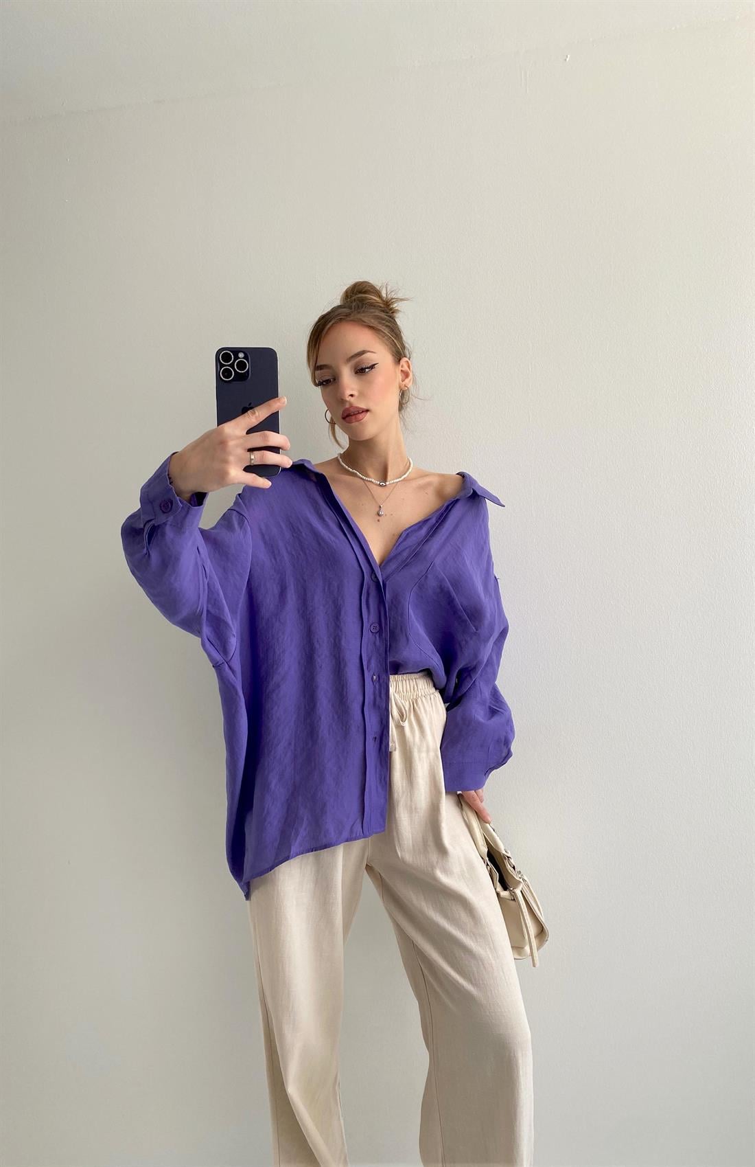 Omzu Düşük Oversize Gömlek MOR