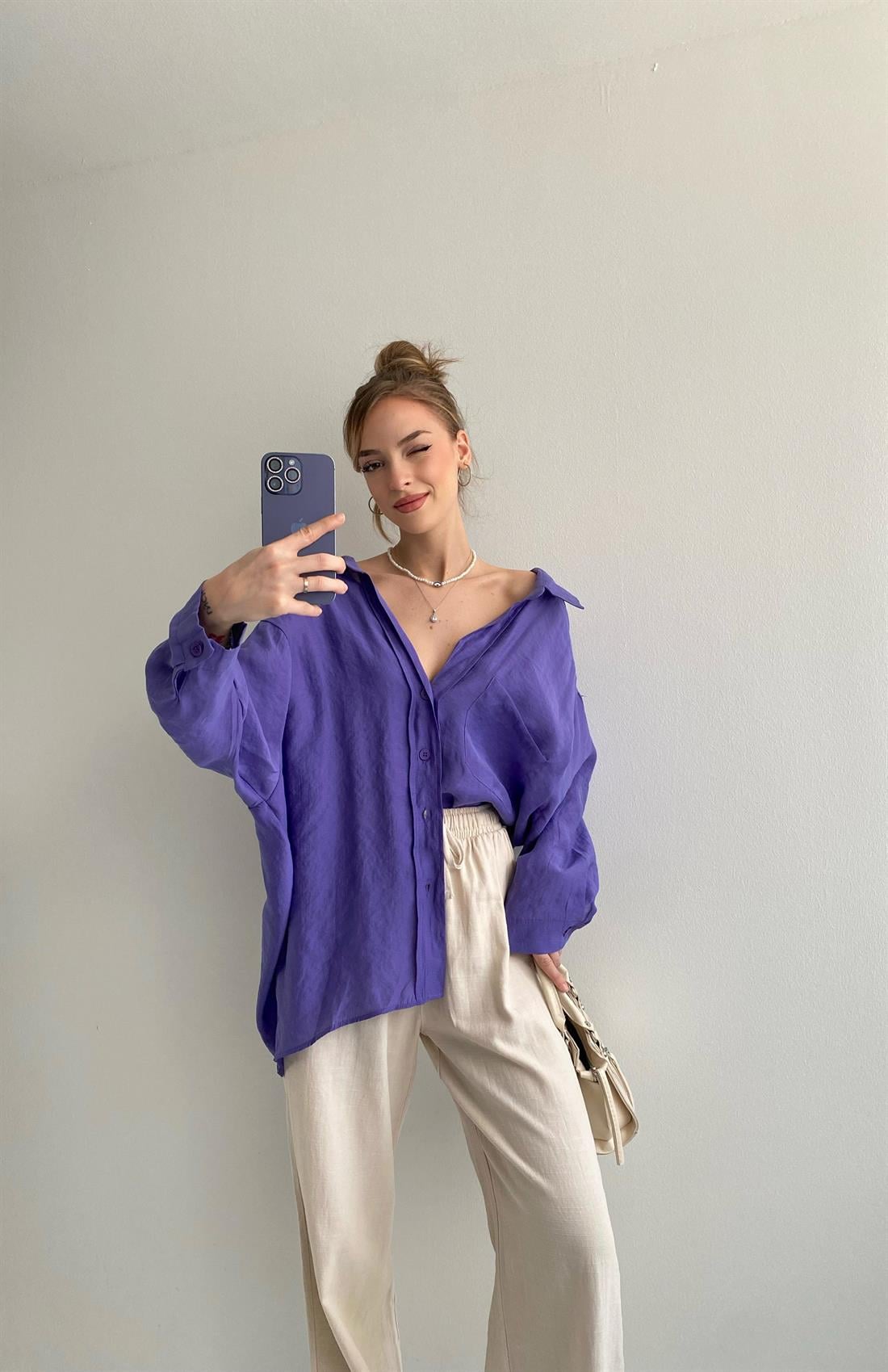 Omzu Düşük Oversize Gömlek MOR