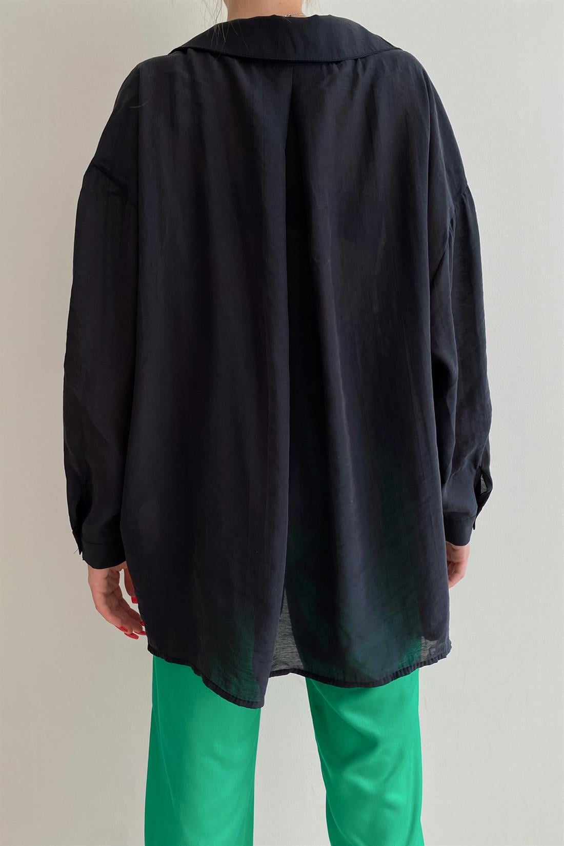 Omzu Düşük Oversize Gömlek SİYAH