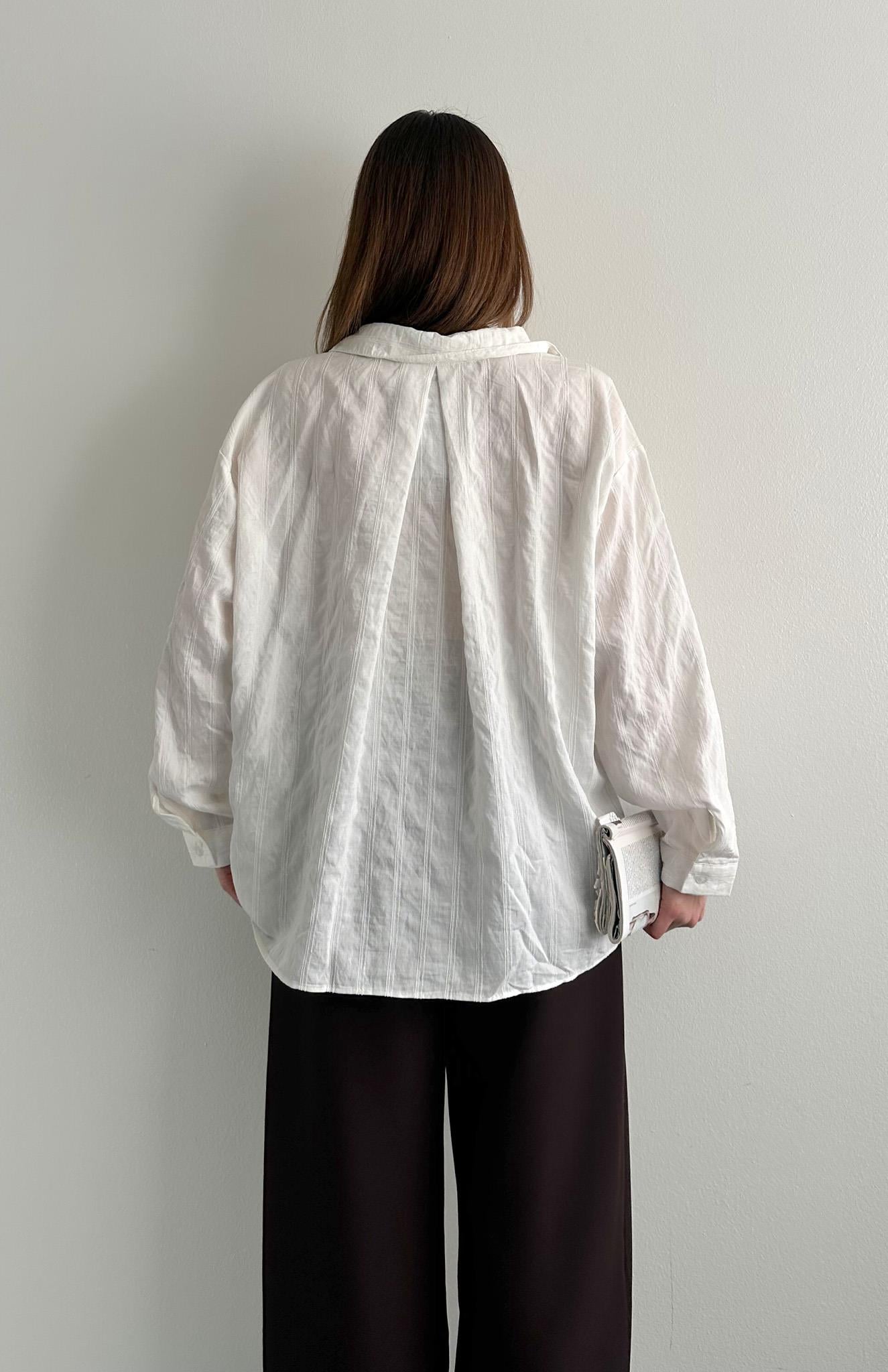 Oversize Çizgili Gömlek EKRU